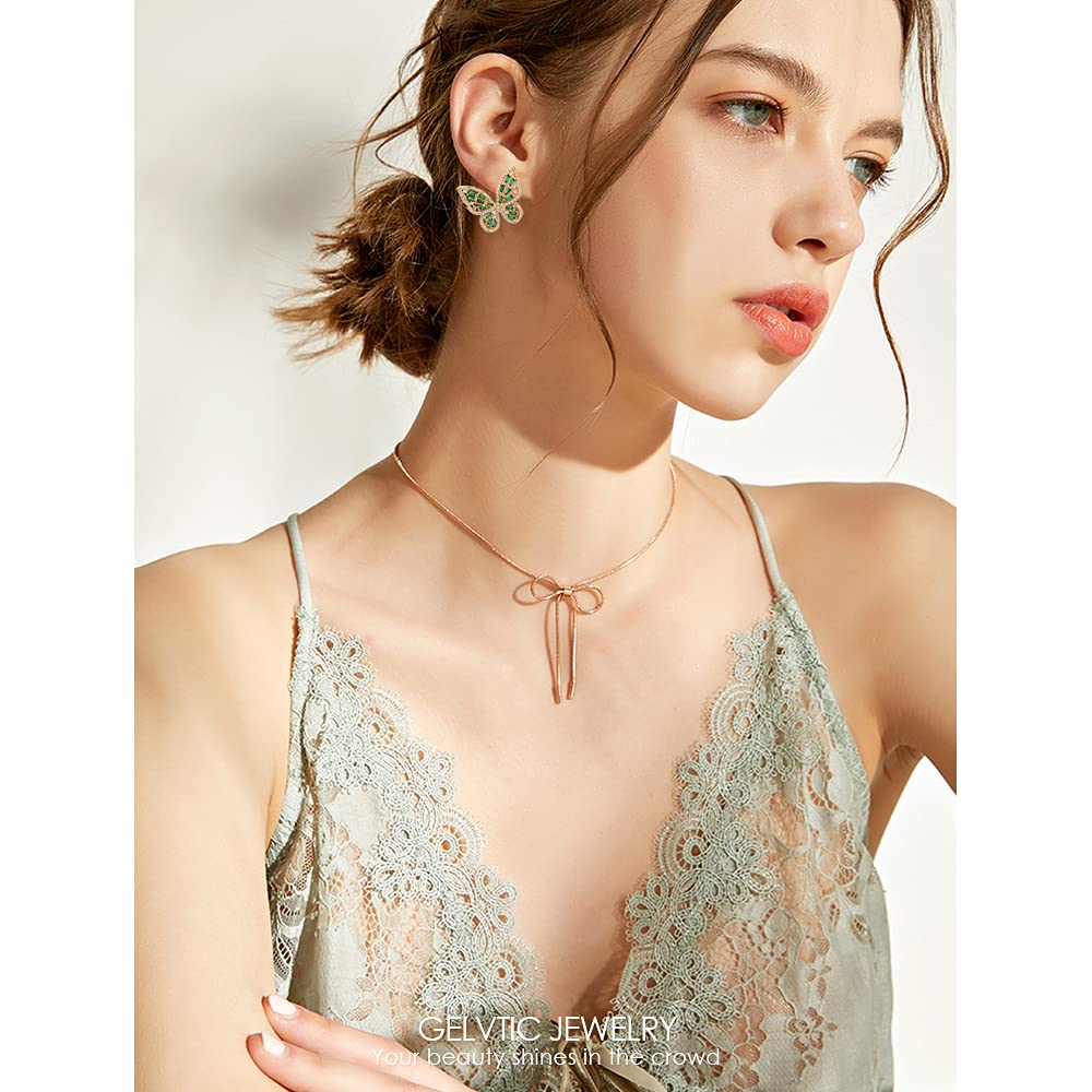 Sparkling Rhinestone Butterfly Bow Earrings for Women - Gold & Silver Cubic Zirconia (CZ) Stud Drop Dangle Earrings - Hypoallergenic Sterling Silver Jewelry - Perfect for Valentine's Day, Prom, Wedding, Bridal & Mother's Day Gifts - Elegant for Date Nights, Parties & Special Occasions
