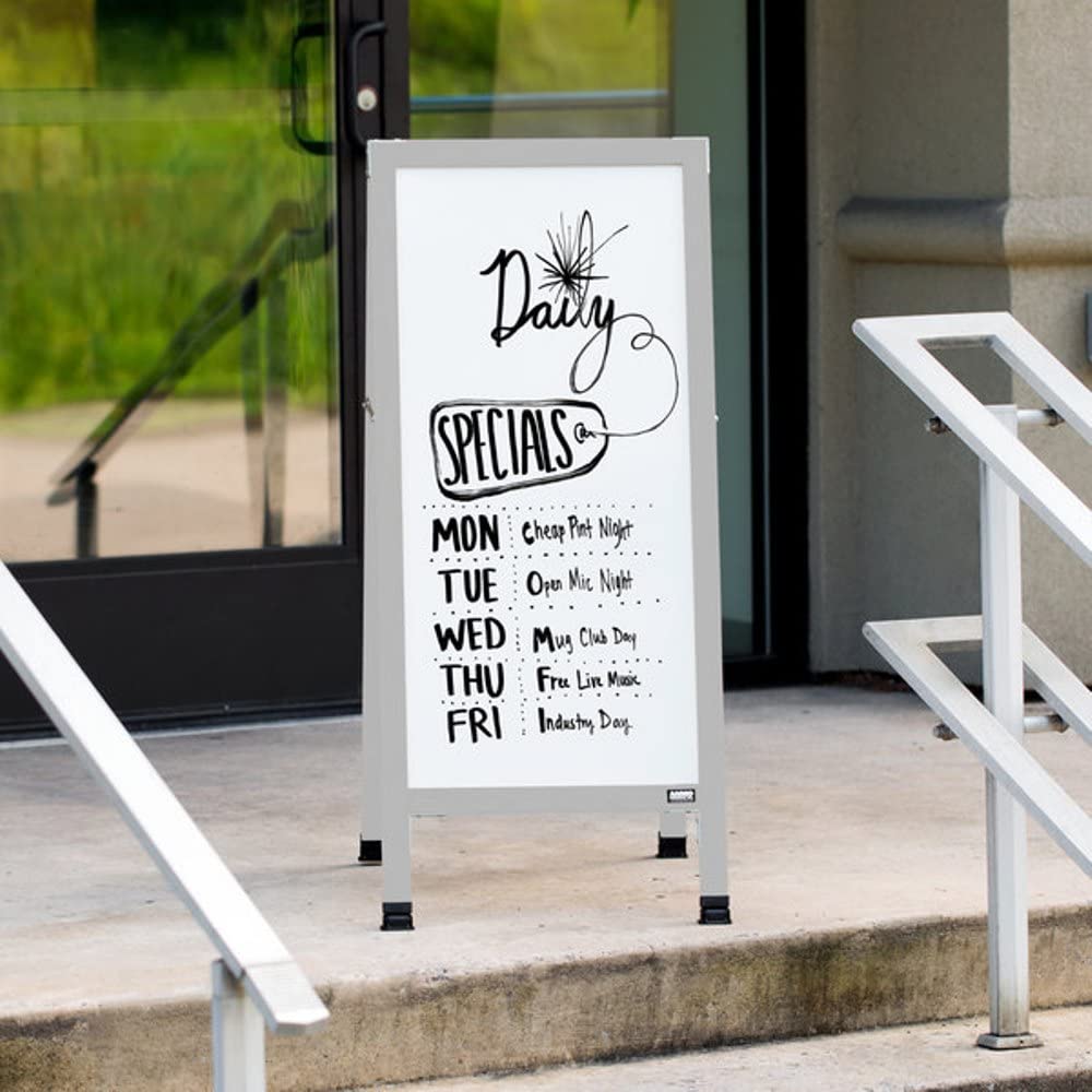 Aarco A-Frame Freestanding White Porcelain Sidewalk Sign Board with Clear Satin Anodized Aluminum Frame - 42