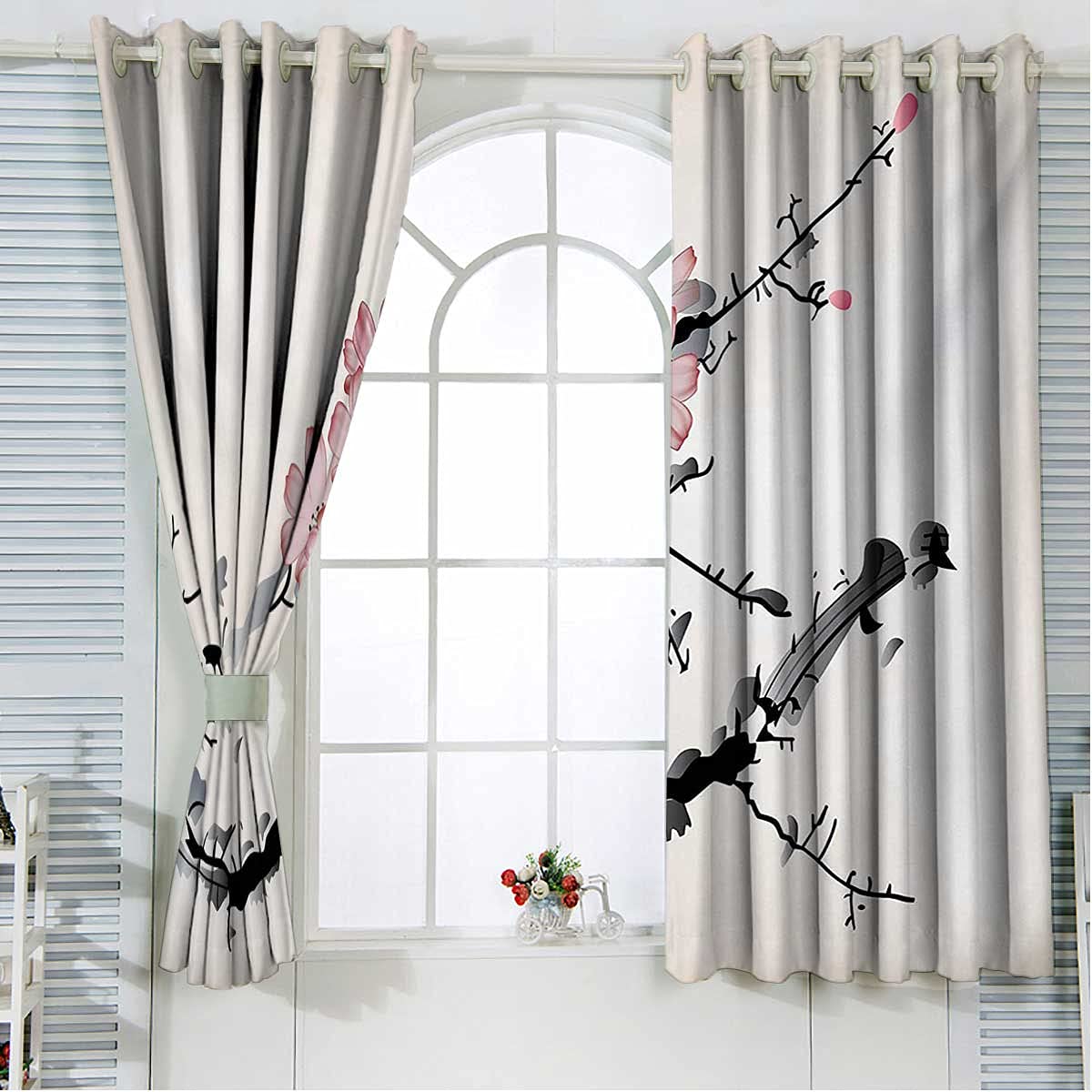 Japanese Blackout Curtains 72x72 Inch - Thermal Insulated Grommet Window Drapes for Bedroom & Living Room, Pink & Black, Noise Reducing & Light Blocking for Better Sleep & Privacy