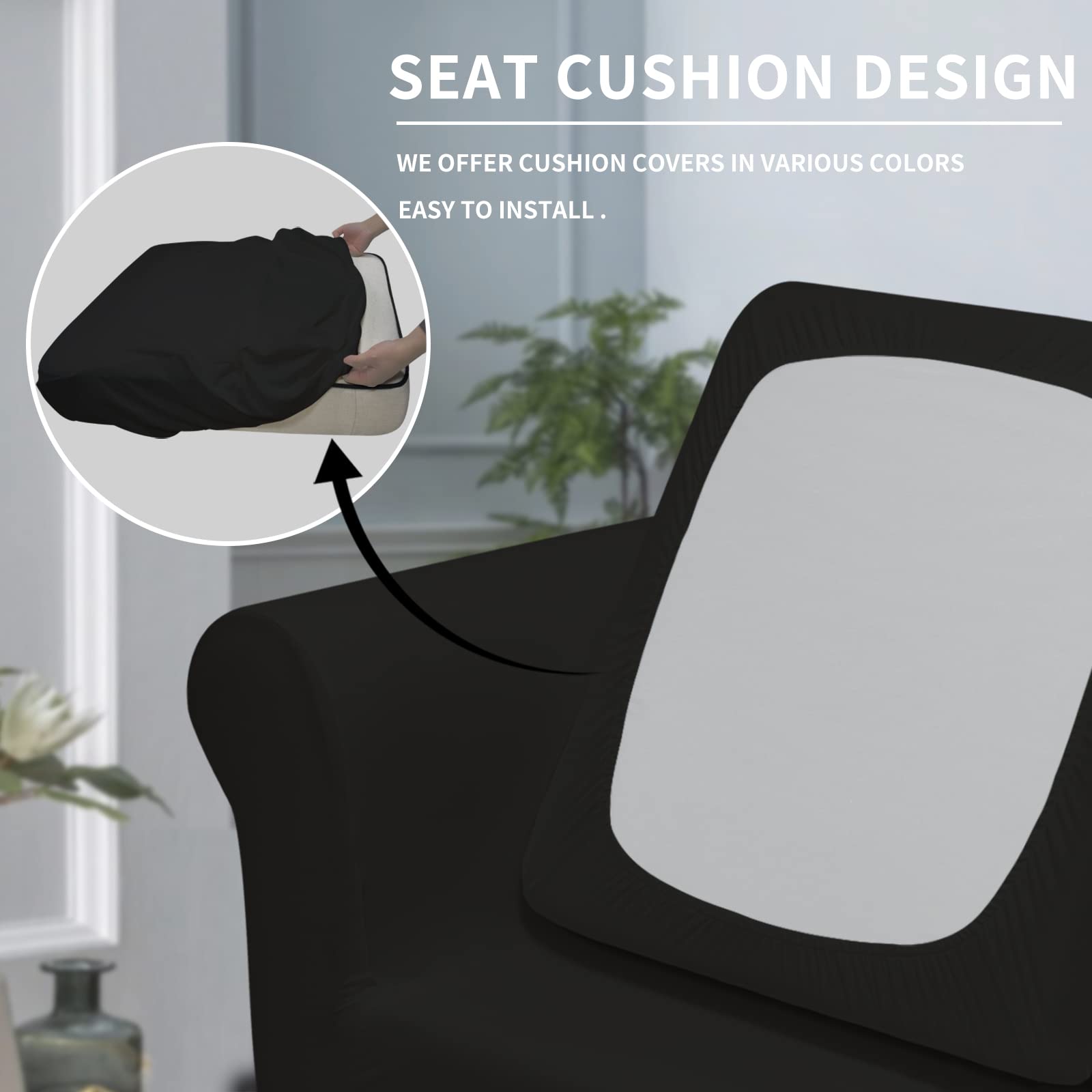 2-Piece Stretch Microfiber Chair Slipcover - Soft Spandex Fitted Sofa Cover with Elastic Bottom, Washable Furniture Protector for Kids & Pets (Black) - Perfect for Living Room, Office, and Dorm Decor