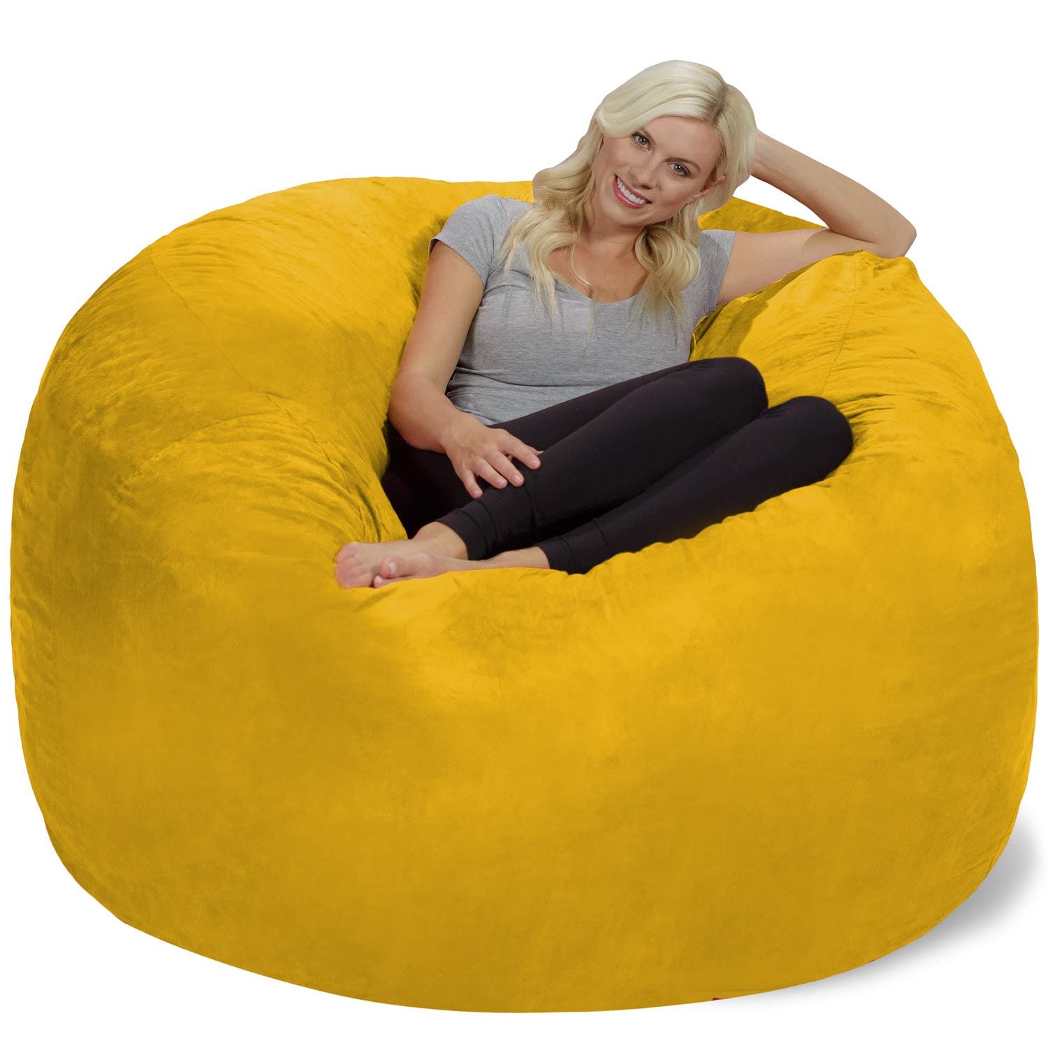 Chill Sack Giant 6-Foot Memory Foam Bean Bag Chair - Oversized Sofa with Soft Microfiber Cover in Lemon Yellow | Perfect for Game Rooms, Dorm Lounges & Family Movie Nights