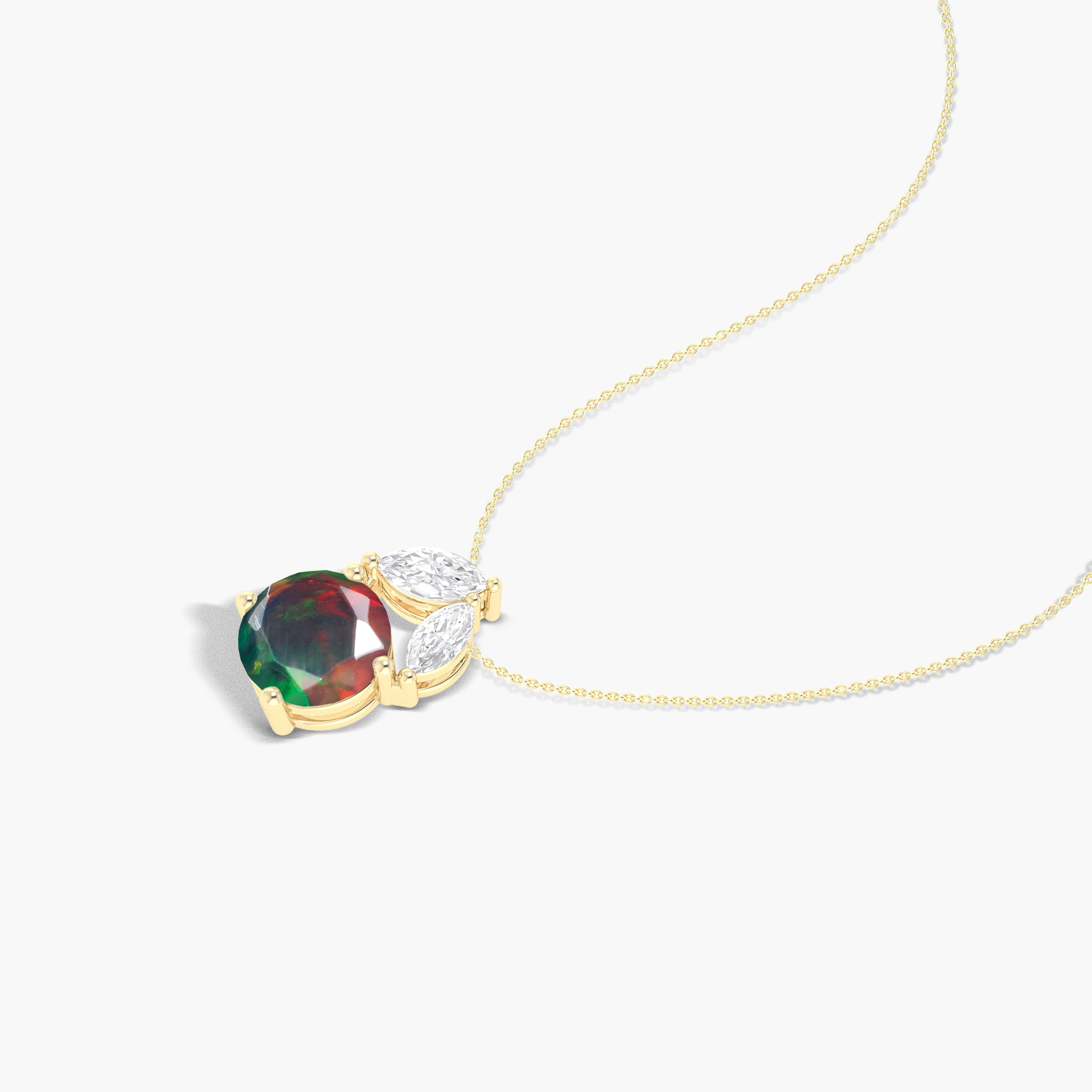 Natural Black Opal Round Stone Pendant Necklace - Minimalist Chain Jewelry for Women, Gift for Her, Birthday, Anniversary, Wedding, Party & Everyday Wear