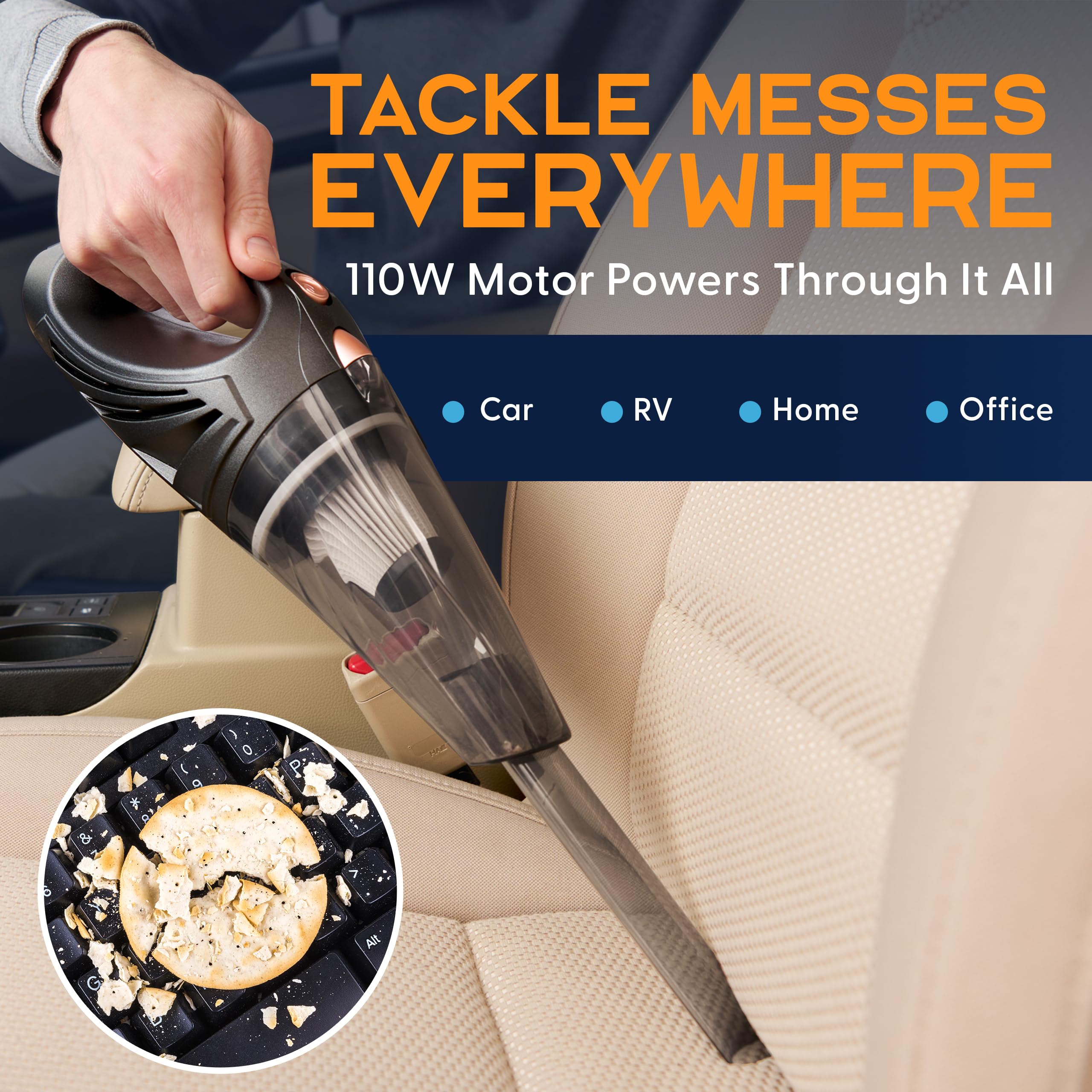 Powerful Cordless Handheld Vacuum Cleaner - Rechargeable Portable Car Vacuum with Strong Suction - Mini Vac for Car, Home, Couch & Office - Perfect for Pet Hair, Crumbs & Quick Cleanups