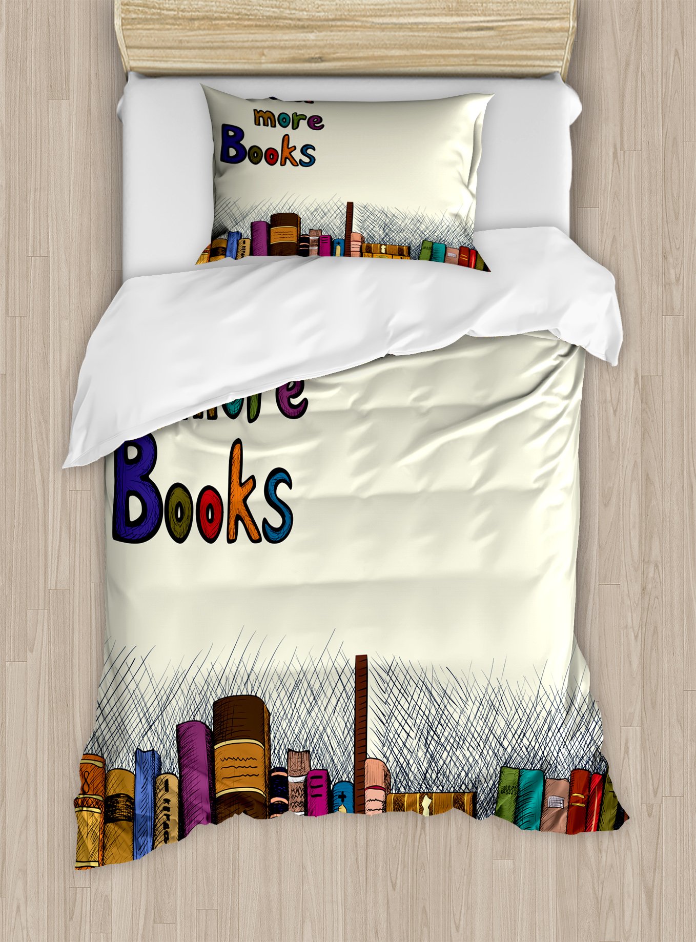Ambesonne Book Lover Duvet Cover Set - Read More Books Print with Colorful Bookshelf Design, 2-Piece Twin Size Bedding Set with Pillow Sham, Multicolor - Perfect for Book Lovers' Bedrooms, Reading Nooks & Literary-Themed Decor