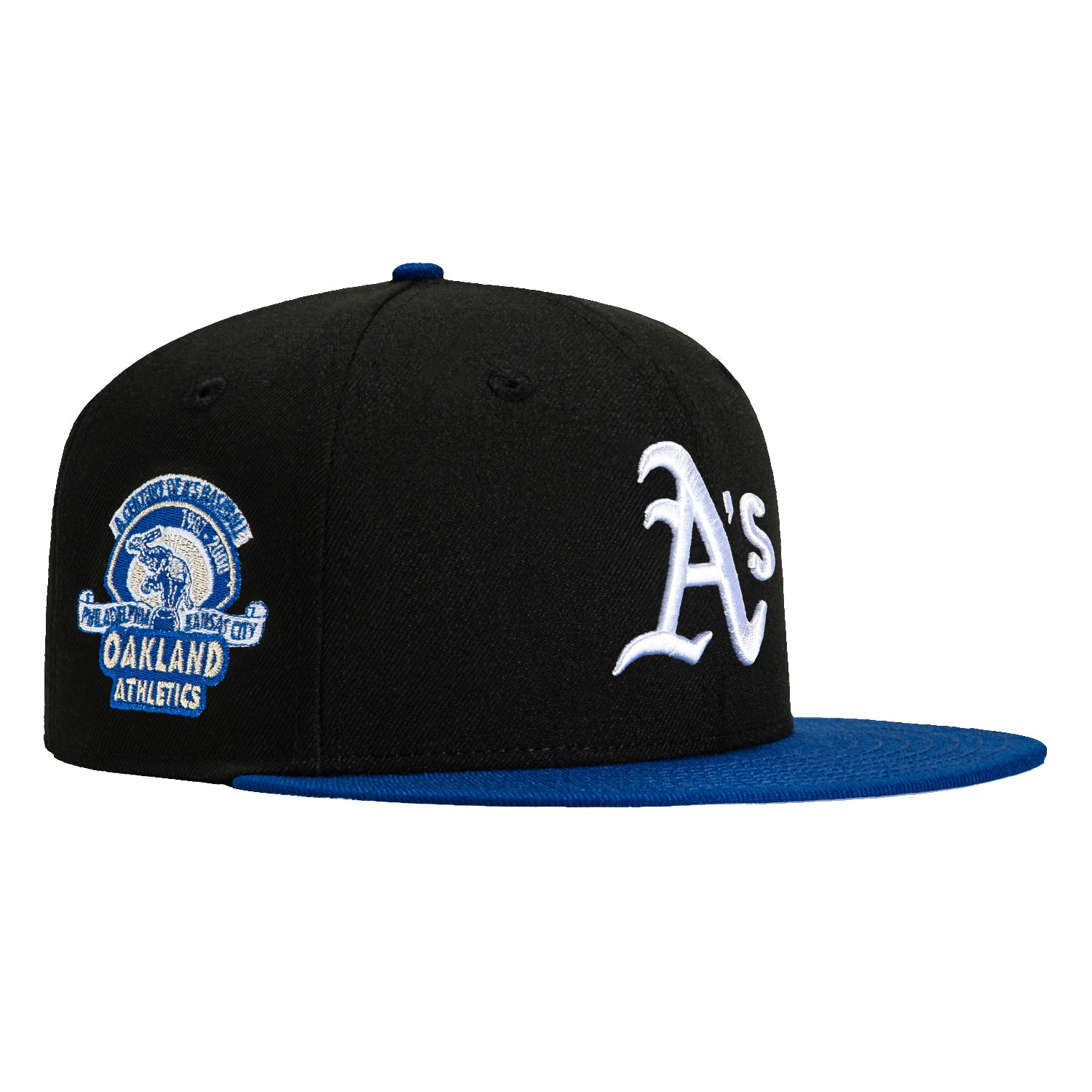 New Era 59Fifty Oakland Athletics 100th Anniversary Stadium Patch Snapback Hat - Black & Royal Blue - MLB Baseball Cap for Fans & Collectors - Perfect for Games, Tailgating & Streetwear Fashion