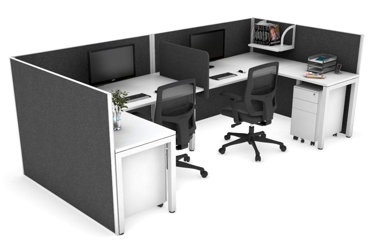 Quadro Square Legs 2-Person Corner Workstation - U-Shaped Office Desk with White Frame (1400L x 1800W) | Cable Management Scallop | Perfect for Home Office & Small Business Workspaces