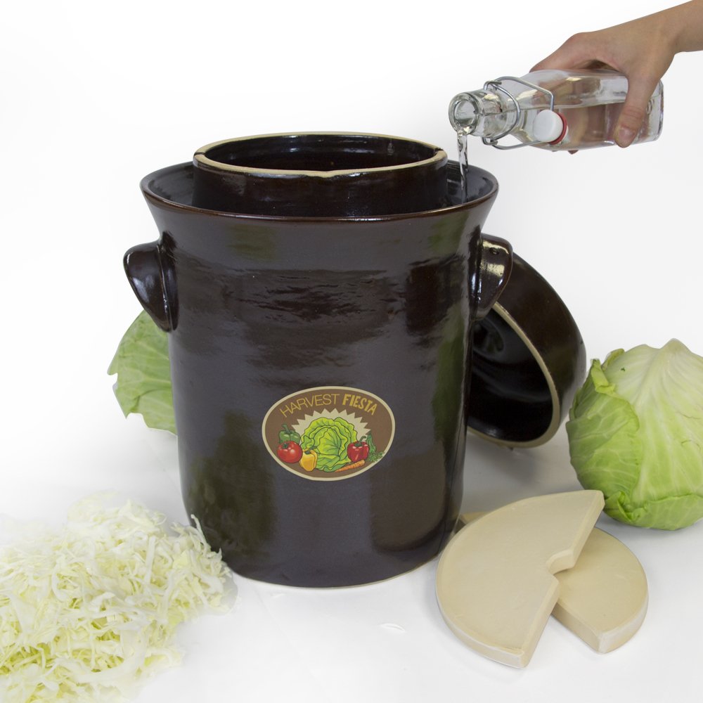 10L Ceramic Fermentation Crock with Stone Weight - Perfect for Sauerkraut, Kimchi & Pickles - Traditional Fermenting Pot for Homemade Probiotic Foods
