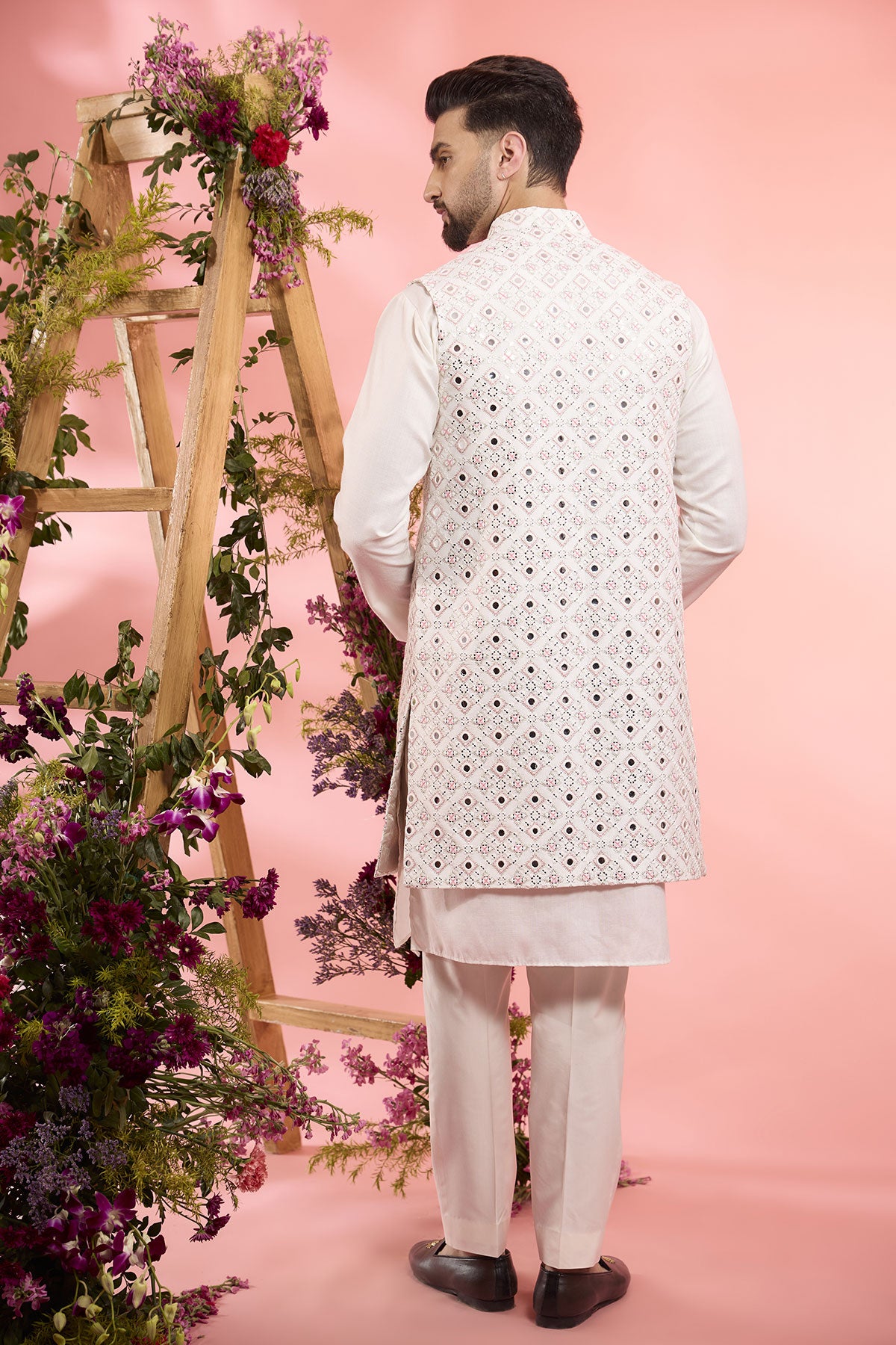 Ivory Silk Mirror Work Open Indo-Western Jacket for Women - Elegant Embroidered Bolero for Parties, Weddings & Festive Occasions
