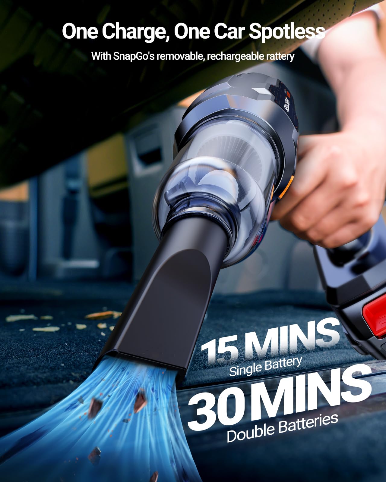 SEALIGHT 21000Pa High Power Cordless Handheld Vacuum Cleaner - 18V/120W Mini Car Vacuum with 2 Rechargeable Batteries for Long Runtime | Portable Vacuum for Car, Home, Office & Pet Hair Cleaning | Ideal for Quick Spills, Upholstery, Car Seats & Pet Hair Removal