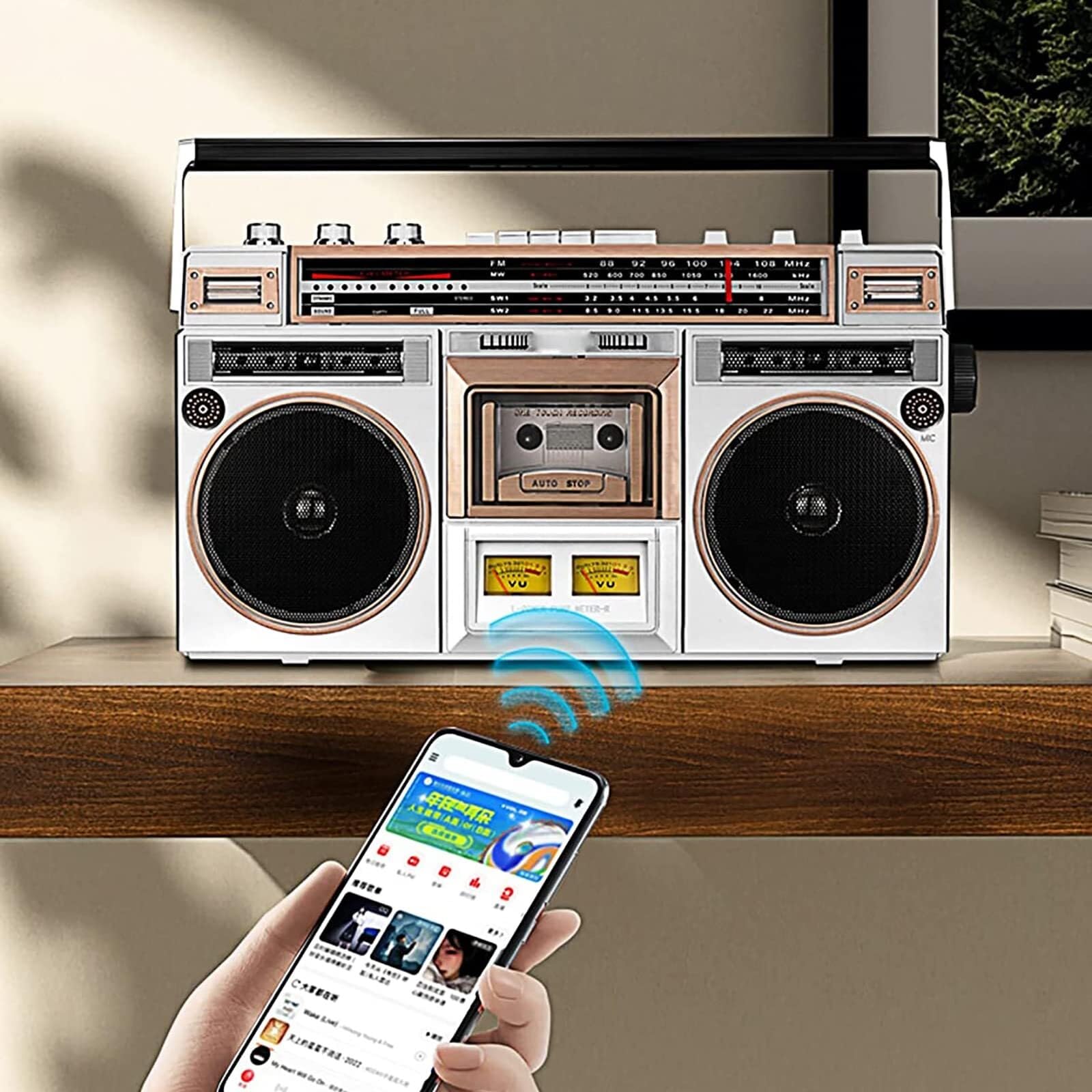 TAKUNE Portable AM/FM Radio with Cassette Player - Bluetooth Boombox with Built-in Stereo Speakers, Compatible with Smartphones & Tablets - Perfect for Home, Office, and Outdoor Use