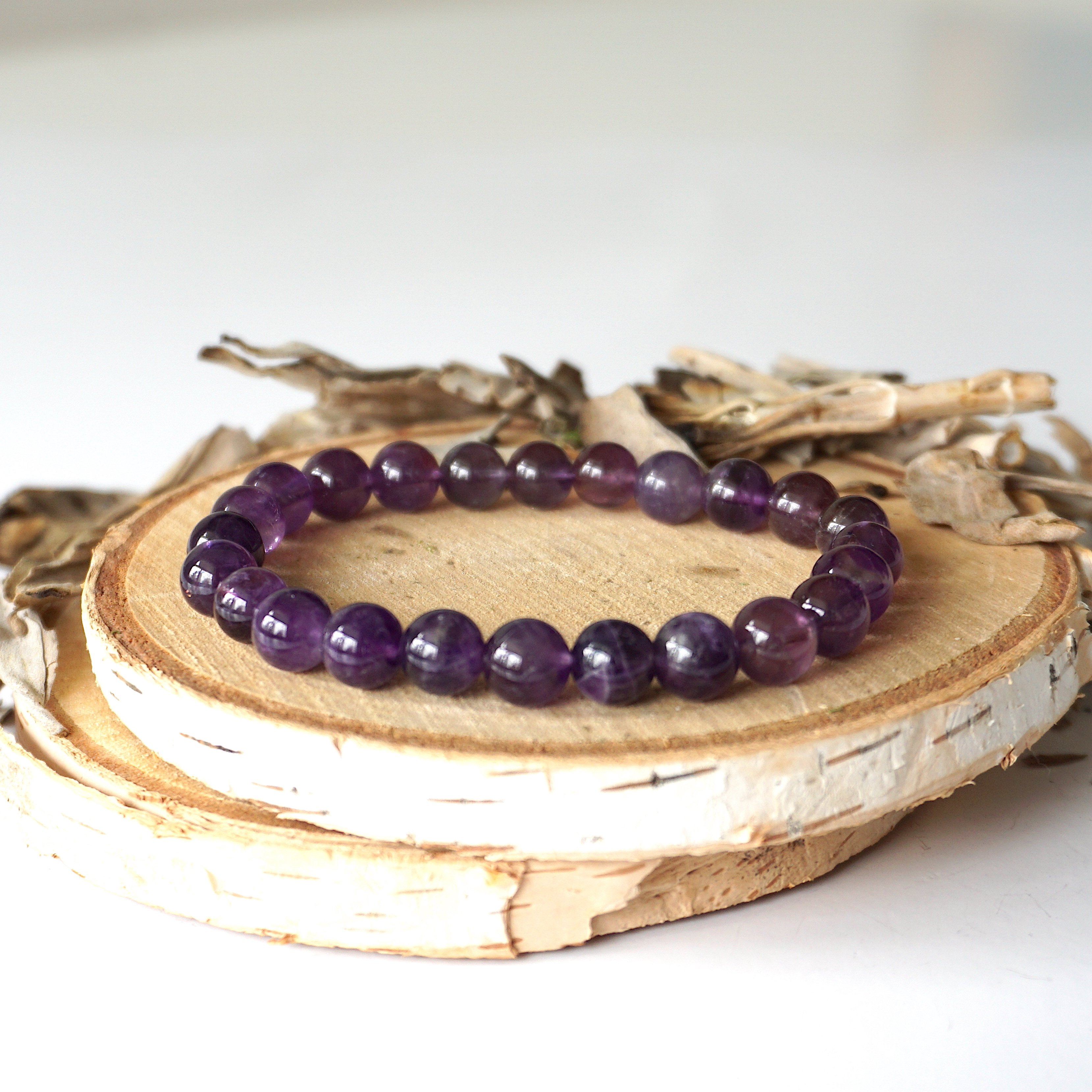 Amethyst Healing Crystal Mala Bracelet - Natural Gemstone Meditation Beads for Stress Relief & Spiritual Balance | Perfect for Yoga, Mindfulness & Daily Wear