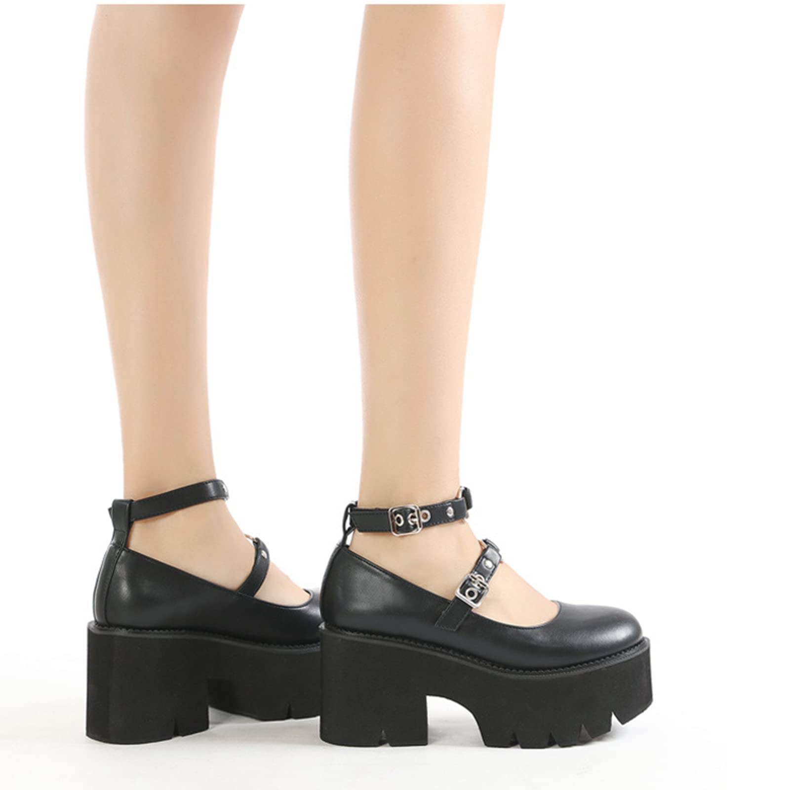 Women's Chunky Heel Mary Jane Shoes - Platform Pumps with Ankle Strap & Round Toe - Oxford Dress Shoes for Work, Uniform & Formal Occasions - Perfect for Office, Weddings & Professional Events