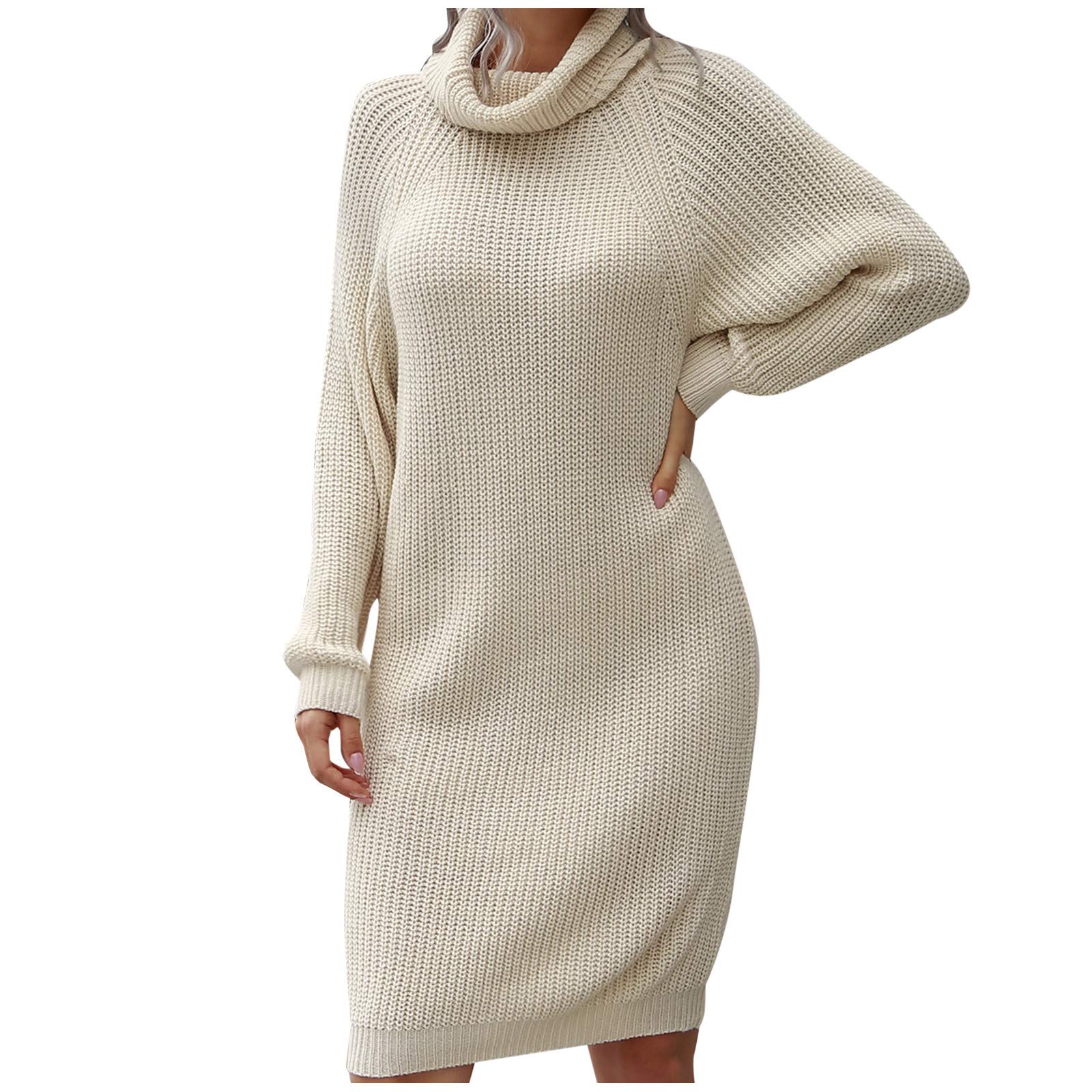 Women's Winter Sweater Coat - Long Thick Loose Knit Dress with Turtleneck & Waist Design | Warm Pullover Jumper for Cold Weather | Perfect for Office, Dating & Outdoor Activities