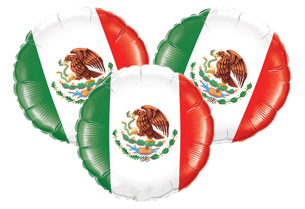 3 Pack Mexican Flag Foil Balloons - 18 Inch Patriotic Party Decorations for Cinco de Mayo, Independence Day & National Celebrations