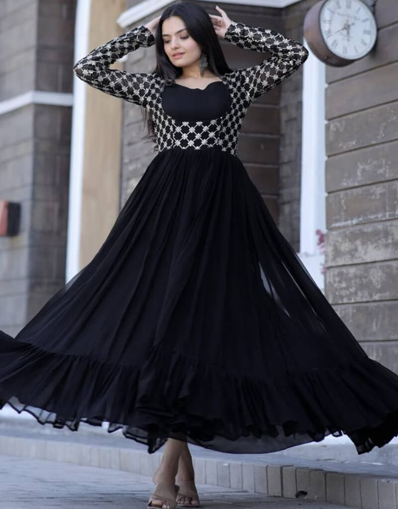 Elegant Black Designer Gown for Women - Ready to Wear Formal Dress for Evening Parties, Weddings & Special Occasions