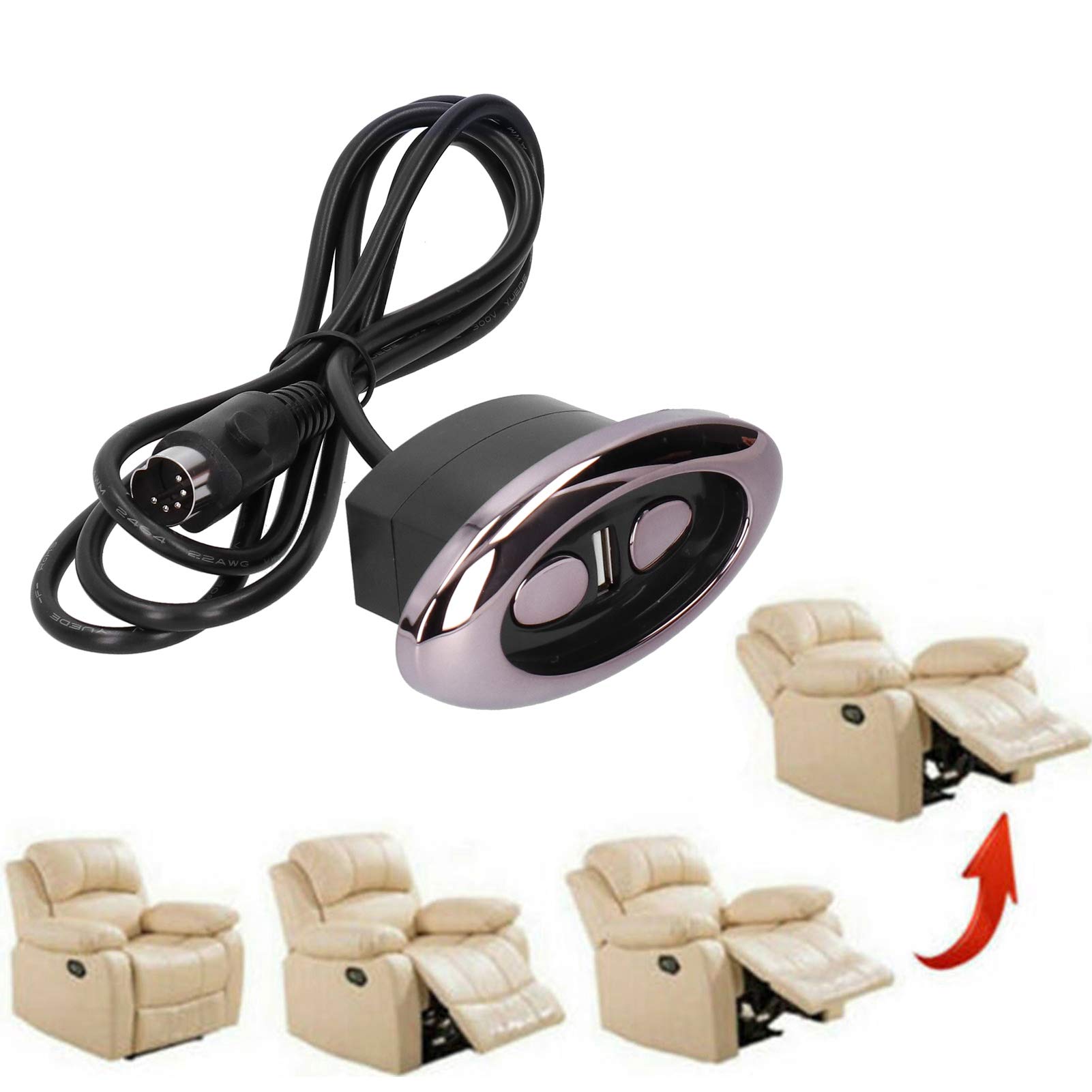 Zerodis Electric Recliner Sofa Controller - 2 Button 5 Pin Hand Switch with USB Power for Lift Chairs | Replacement Part for Power Recliners & Massage Chairs | Perfect for Home Theater Seating, Living Room Furniture & Elderly Care