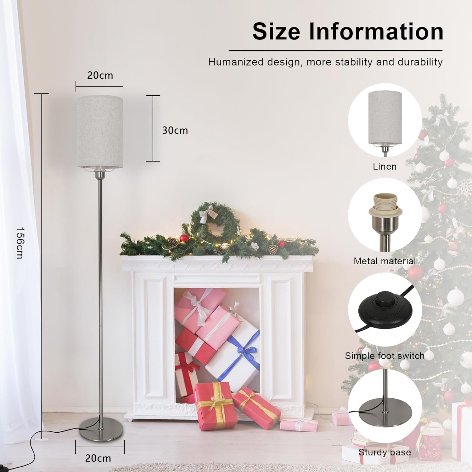 Osairous Modern Floor Lamp with Linen Lampshade - E27 Bulb Compatible Standing Light for Living Room, Bedroom & Office - Perfect for Reading Nook, Home Decor and Workspace Lighting