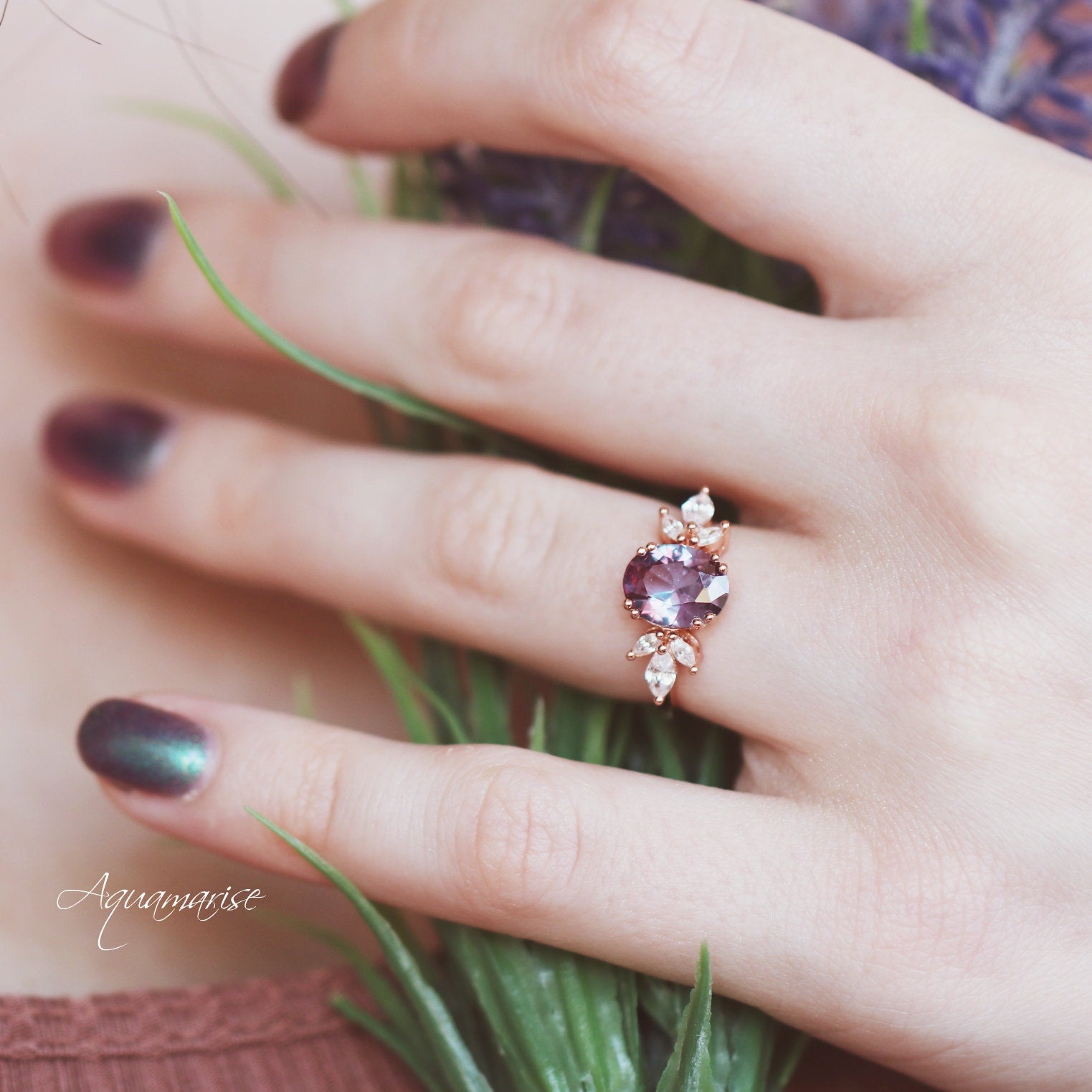 14K Rose Gold Vermeil Alexandrite Ring for Women | Elegant Eva Design | Perfect for Engagement, Anniversary & Gift Giving