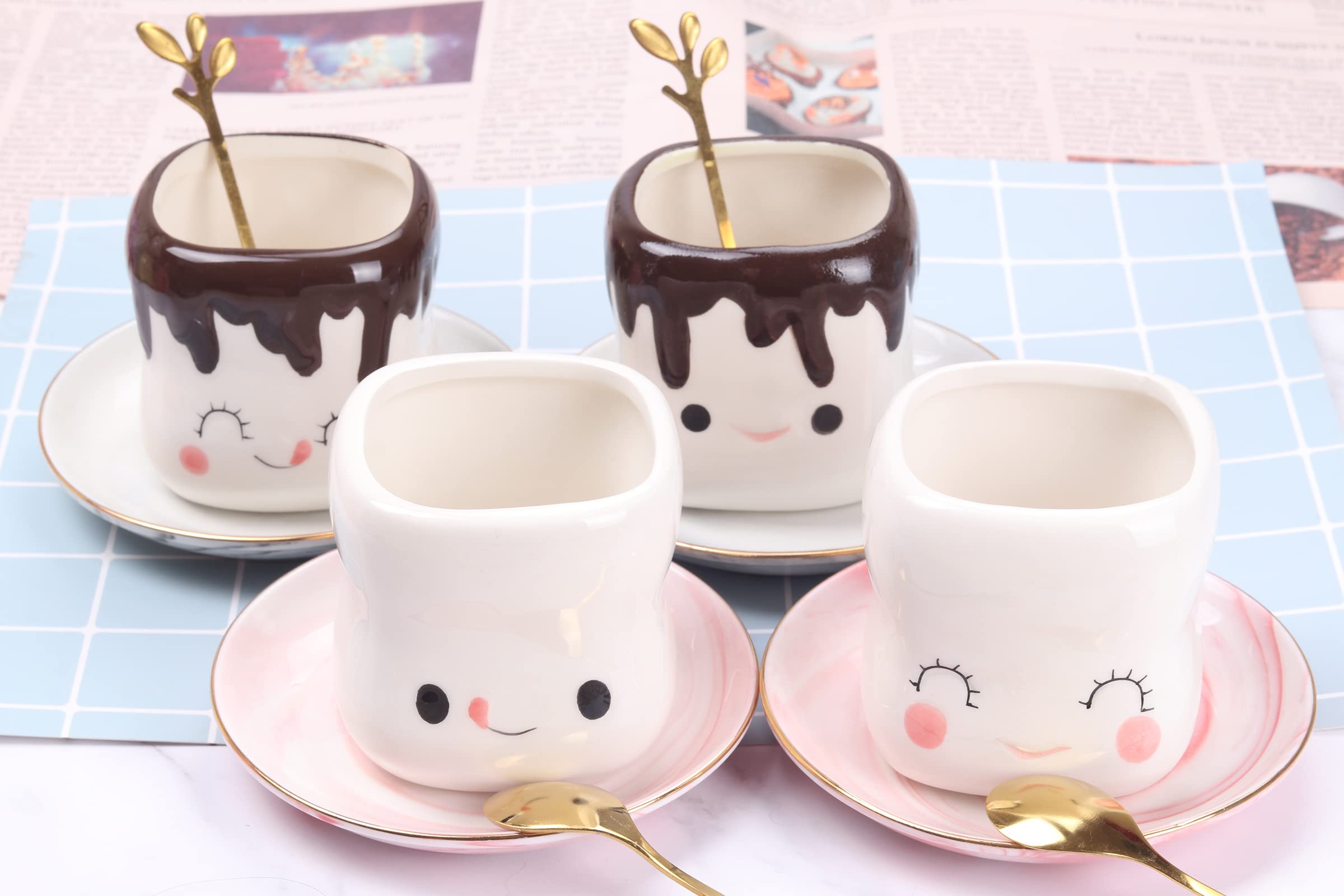 4-Pack Cute Marshmallow Mugs for Hot Chocolate & Cocoa - 6oz Insulated Ceramic Cups for Kids & Adults - Perfect Gift for Christmas, Mother's Day & Birthdays - Great for Family Gatherings, Sleepovers & Cozy Winter Nights