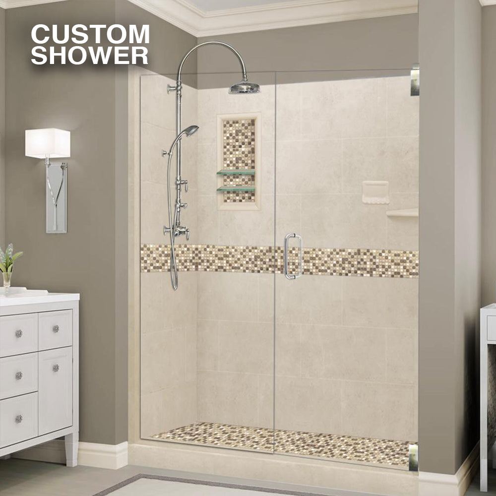 Custom Shower Kits - Alcove Pan, Walls, Thresholds & Optional Glass Enclosure | DIY Bathroom Remodeling Solution for Homeowners & Contractors | Perfect for Small Bathrooms & Space-Saving Designs