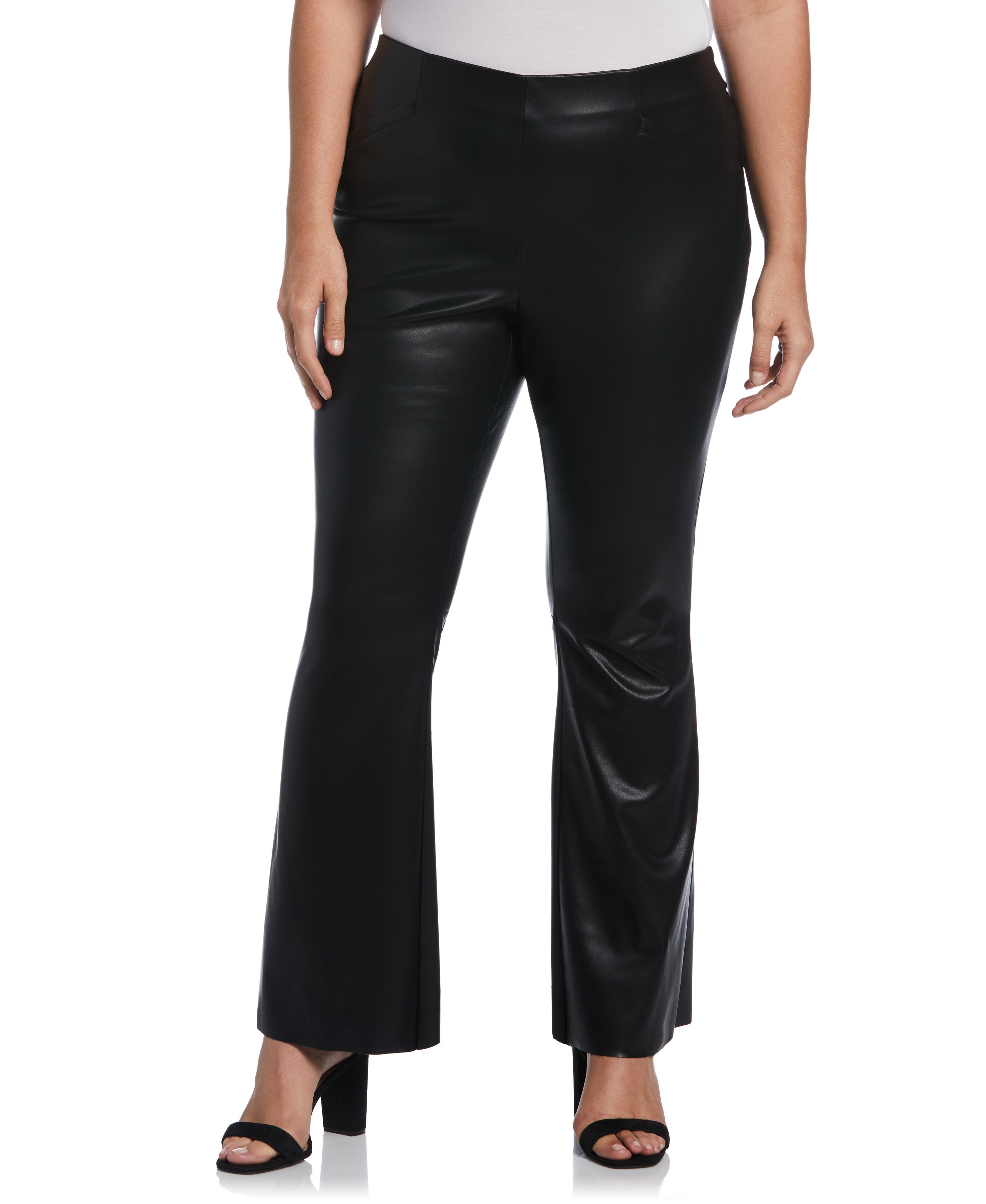 Stylish Faux Leather High Waist Boot Cut Pants for Women - Trendy Stretch Pants for Work, Party & Night Out