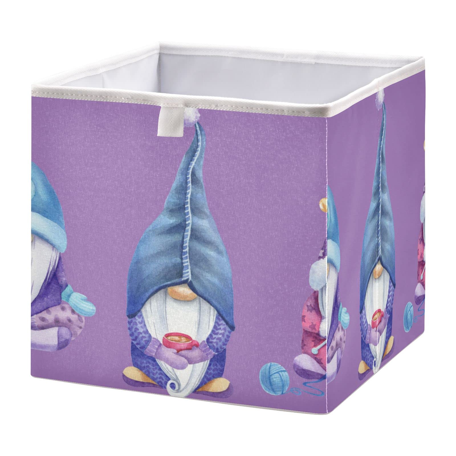 Foldable Storage Basket with 3 Gnomes - 15.8x10.6x7 Inch Purple Cube Bin for Shelves, Closet, Laundry & Nursery | Home Organization & Decor | Perfect for Bedroom, Kids Room & Holiday Storage