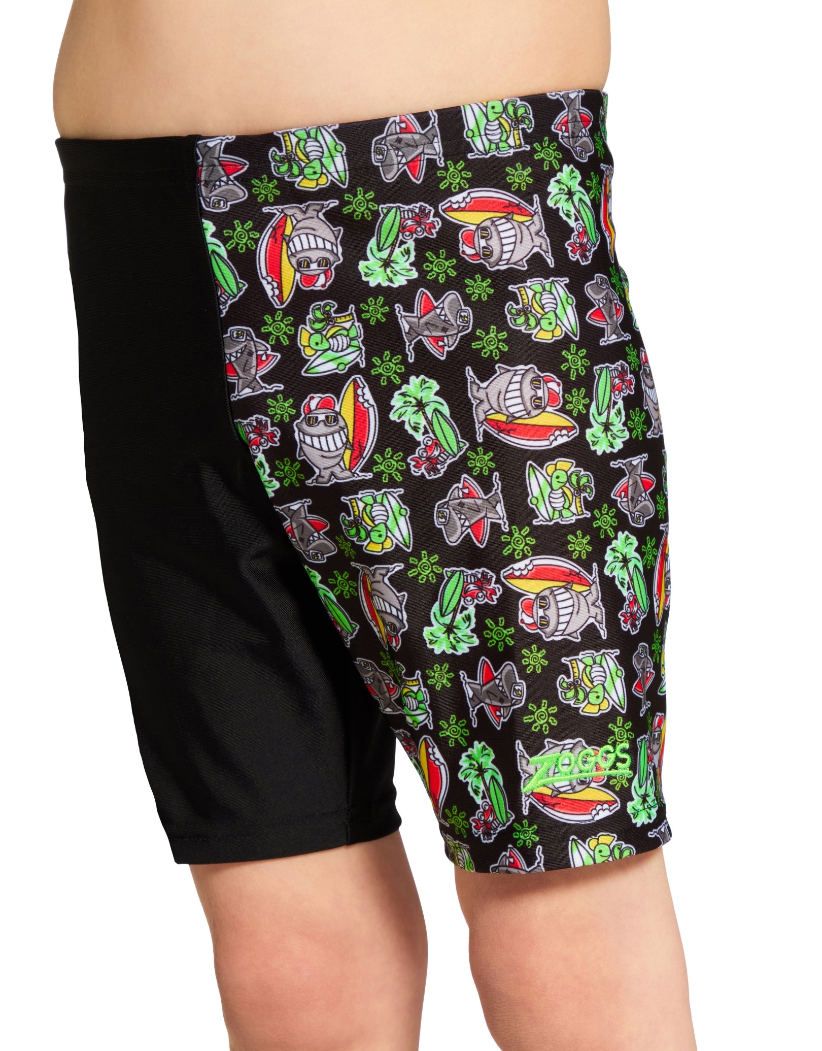 Tots Boys Finzilla Mid Swim Jammer - Black/Multi Color - Perfect for Swim Lessons, Pool Parties & Competitive Swimming