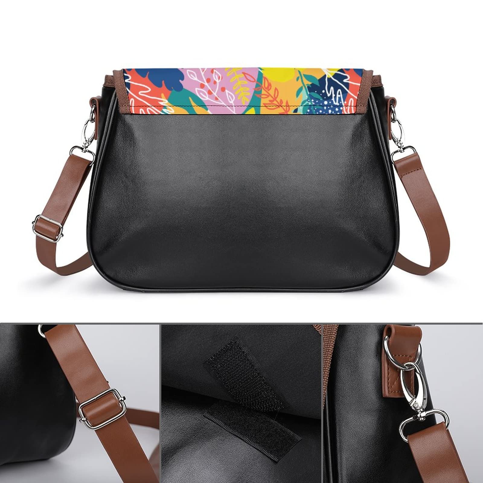 Stylish Women's Leather Crossbody Bag with Printed Palm Leaf Design - Perfect for Casual Outings, Travel, and Everyday Use