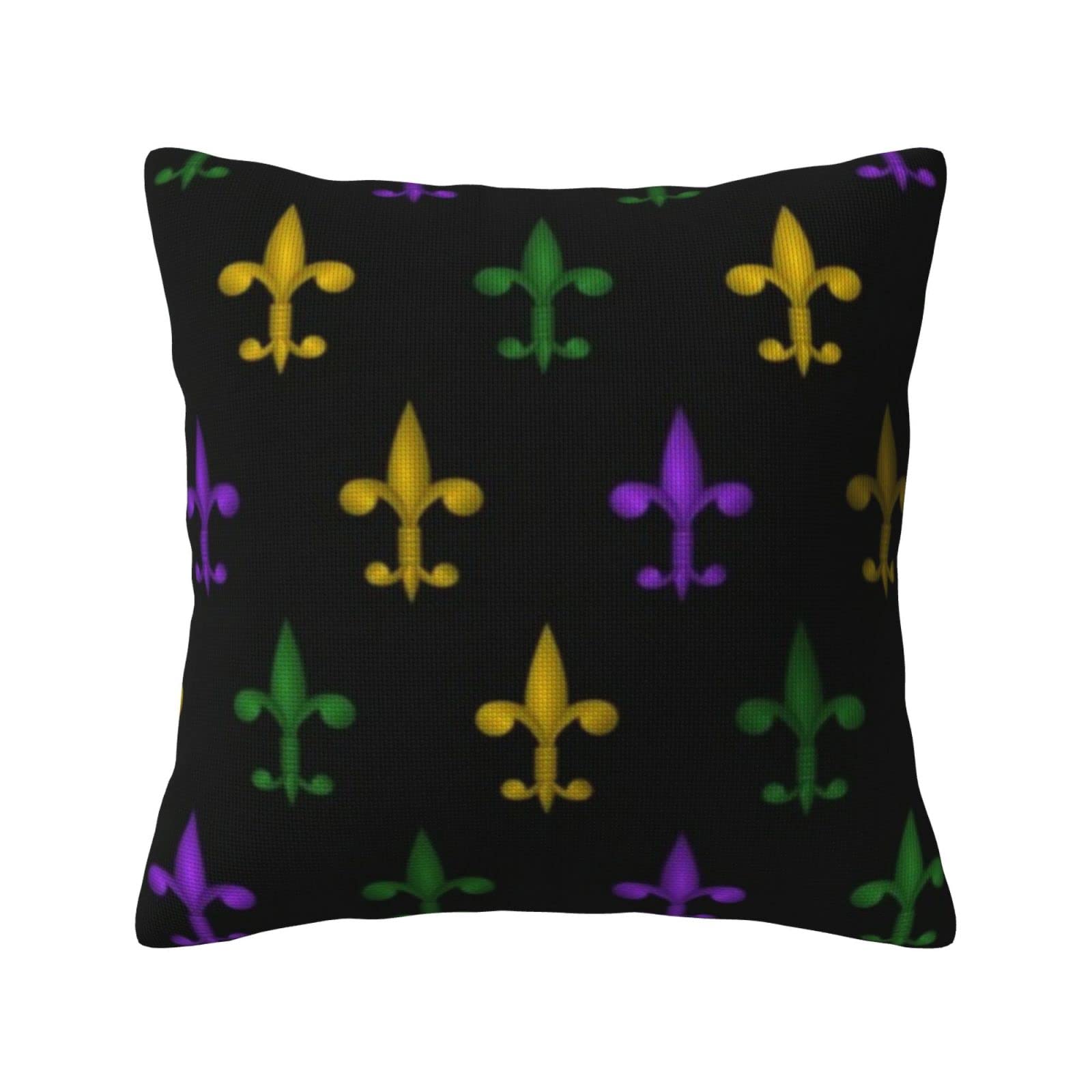 Purple Gold Green Fleur De Lis Mardi Gras Decorative Pillow Cover 20x20 Inches - Elegant Throw Pillow Case for Sofa, Couch, Bed & Outdoor Decor - Perfect for Carnival Parties, Home Styling and Festive Celebrations