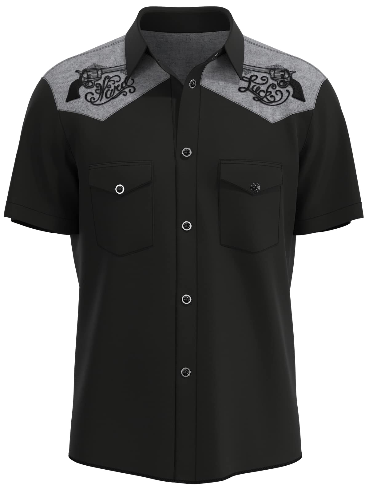 Men's Rockabilly Short Sleeve Button Down Shirt - Vintage Skull & Rose, Sparrows or Hard Luck Designs for Casual Wear & Retro Style