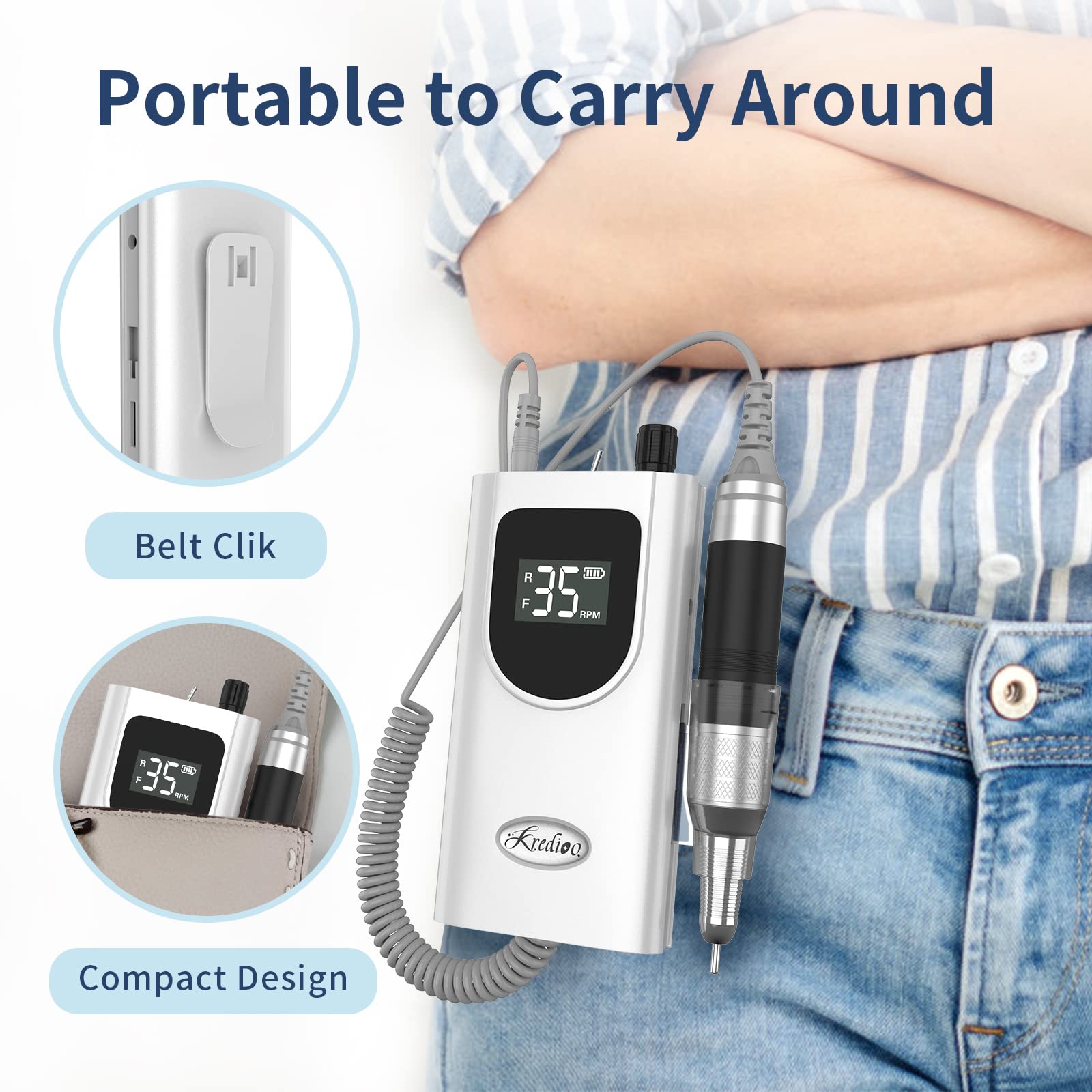 Professional 35000RPM Rechargeable Electric Nail Drill Kit - Portable Efile Machine with 6 Bits for Acrylic, Gel & Dip Powder Removal | Salon Quality Manicure Tool (White) | Perfect for Home & Professional Nail Salons