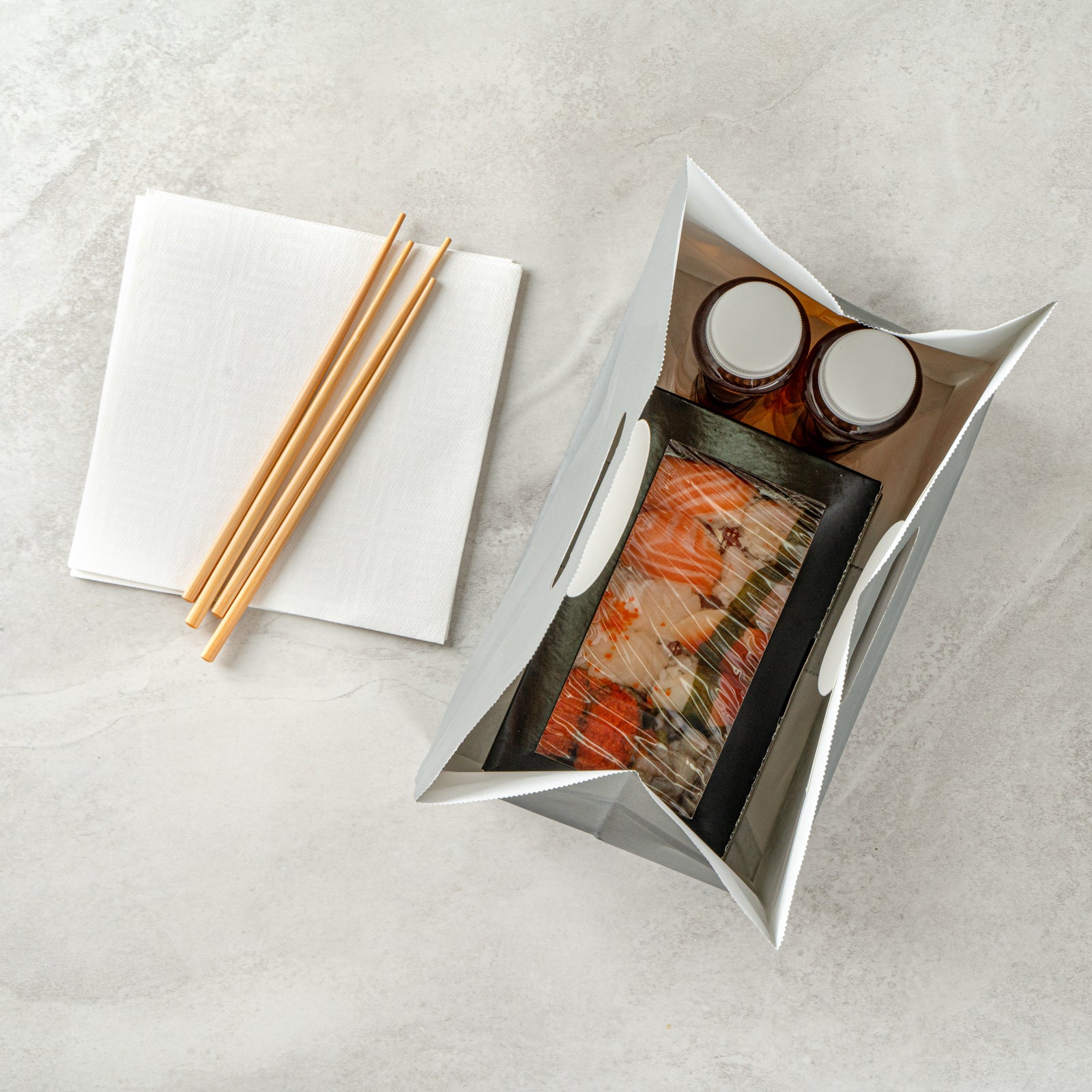 Premium Rectangle Gray Paper Take Out Bags with Handles - 11