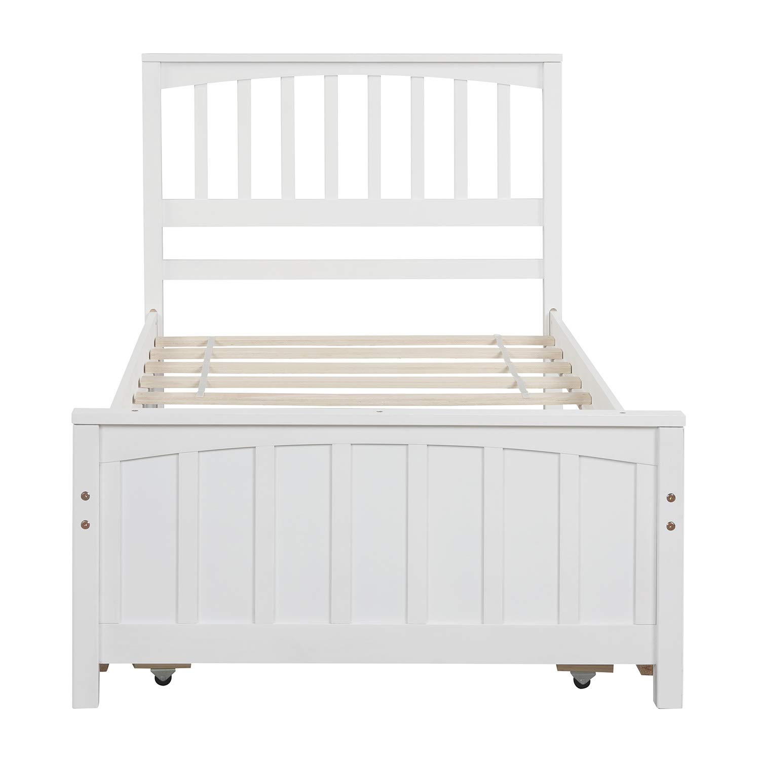 MERITLINE Twin Size Kids Bed with Trundle - White Platform Bed with Headboard & Footboard for Boys & Girls - No Box Spring Needed - Perfect for Small Bedrooms, Guest Rooms & Kids' Sleepovers