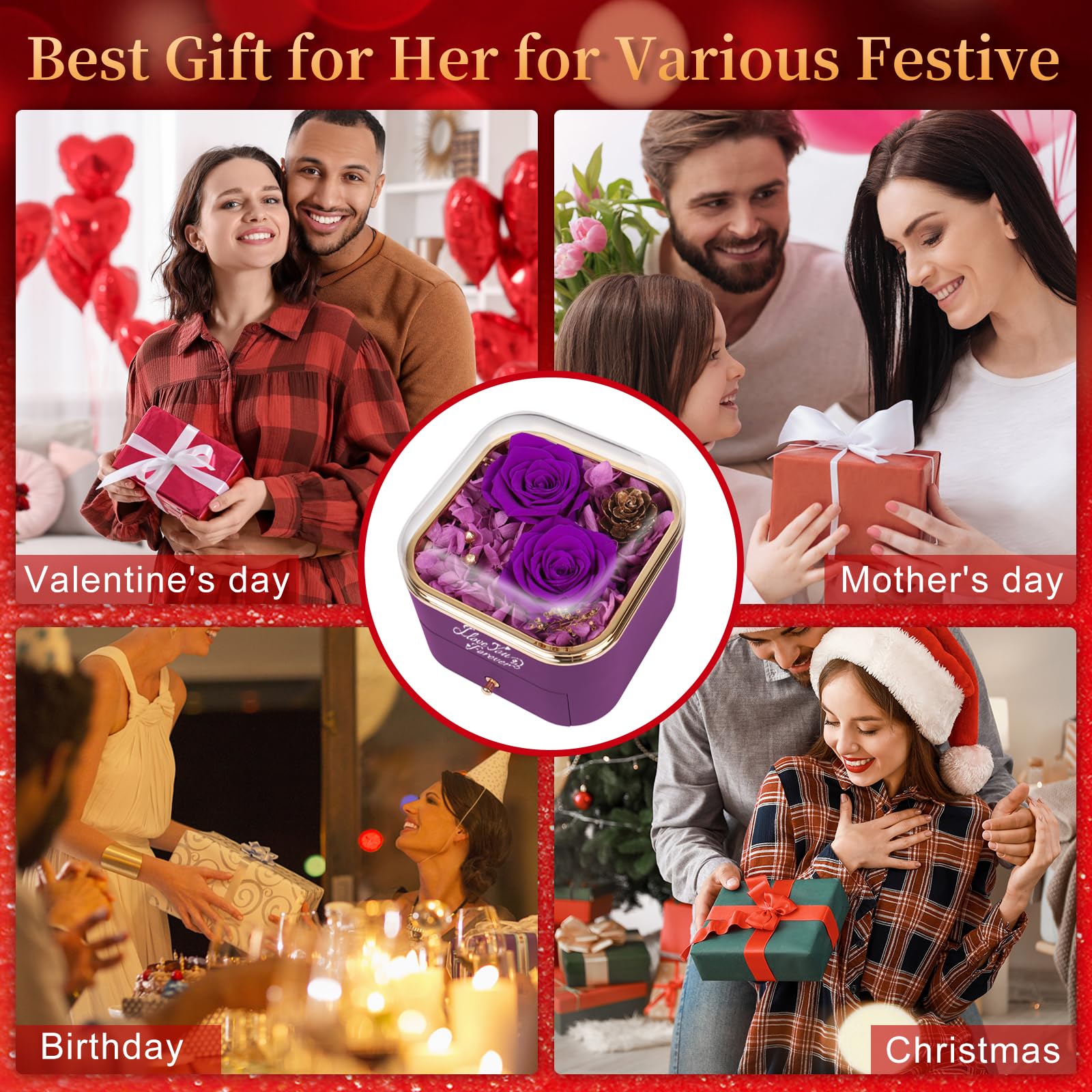 DEEMEI Preserved Real Purple Rose with Heart Necklace - Eternal Flower Gift for Women, Mom, Wife, Girlfriend | Perfect for Mother's Day, Birthday, Anniversary | Romantic Home Decor & Special Occasion Gift