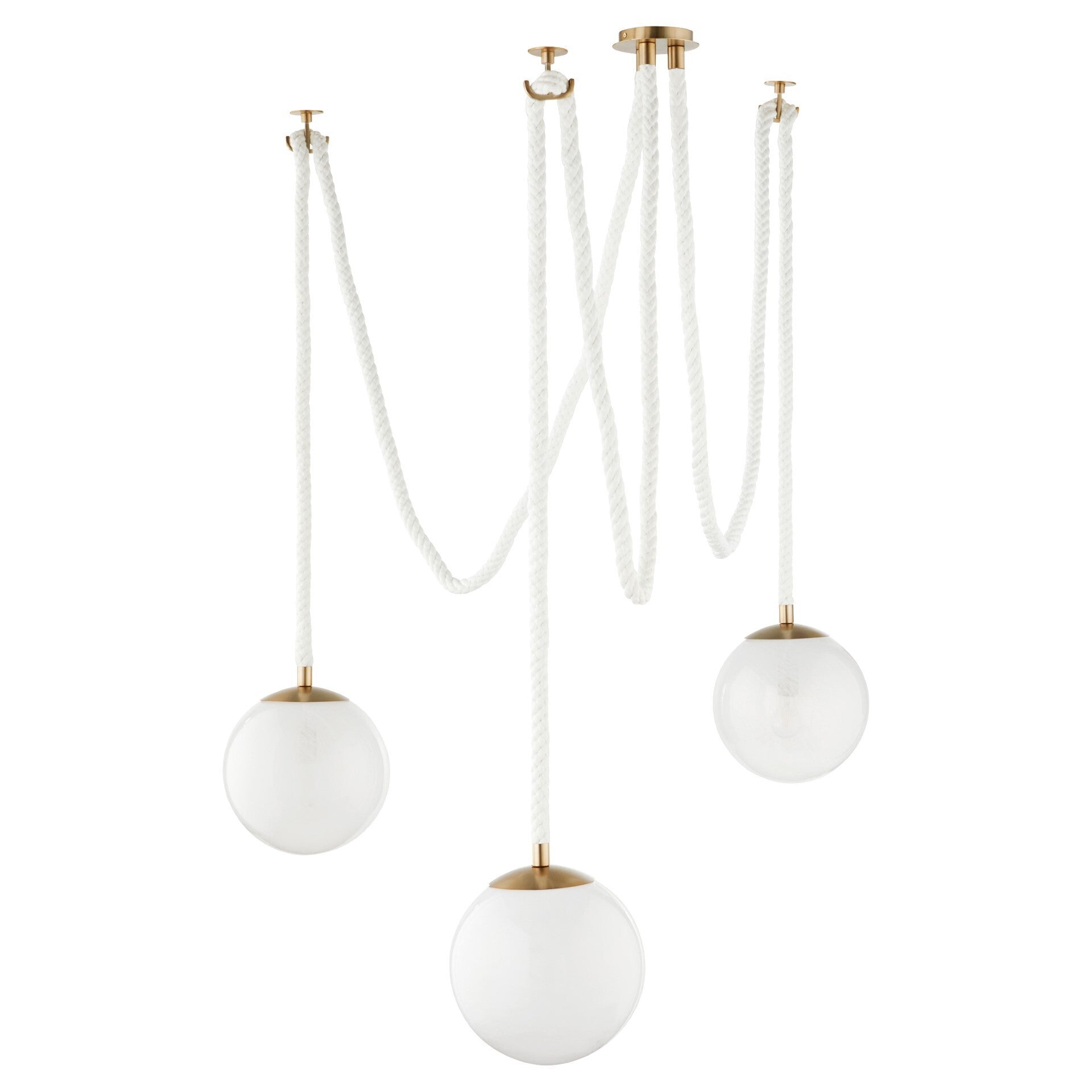Cyan Design 11621 Rockport 3-Light Pendant in Natural Sisal Rope with Milky Glass Shade & Aged Brass Finish - Transitional Style Lighting for Kitchen Island, Dining Room or Entryway