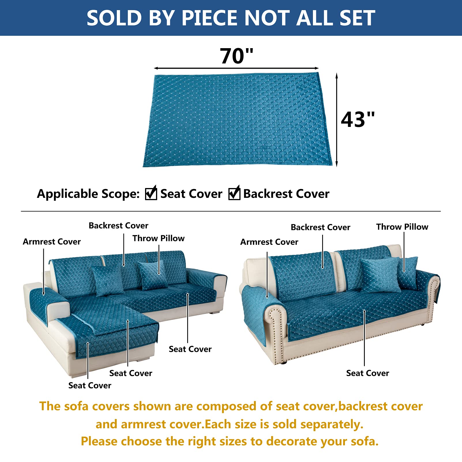Eismodra 3-Cushion Couch Cover - Anti-Slip Sectional Sofa Slipcover for Pets & Kids - Blue 43