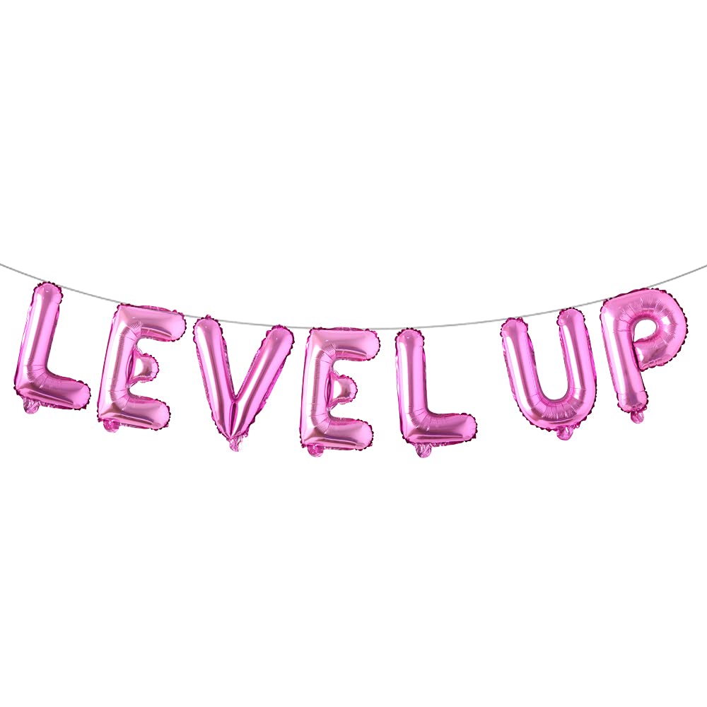 16 Inch Multicolor Video Game Birthday Party Decorations for Boys - Level Up Game Balloons, Happy Birthday Banner (Rose Red) - Perfect for Gamer Birthday Parties, Gaming Themed Events & Streamer Celebrations
