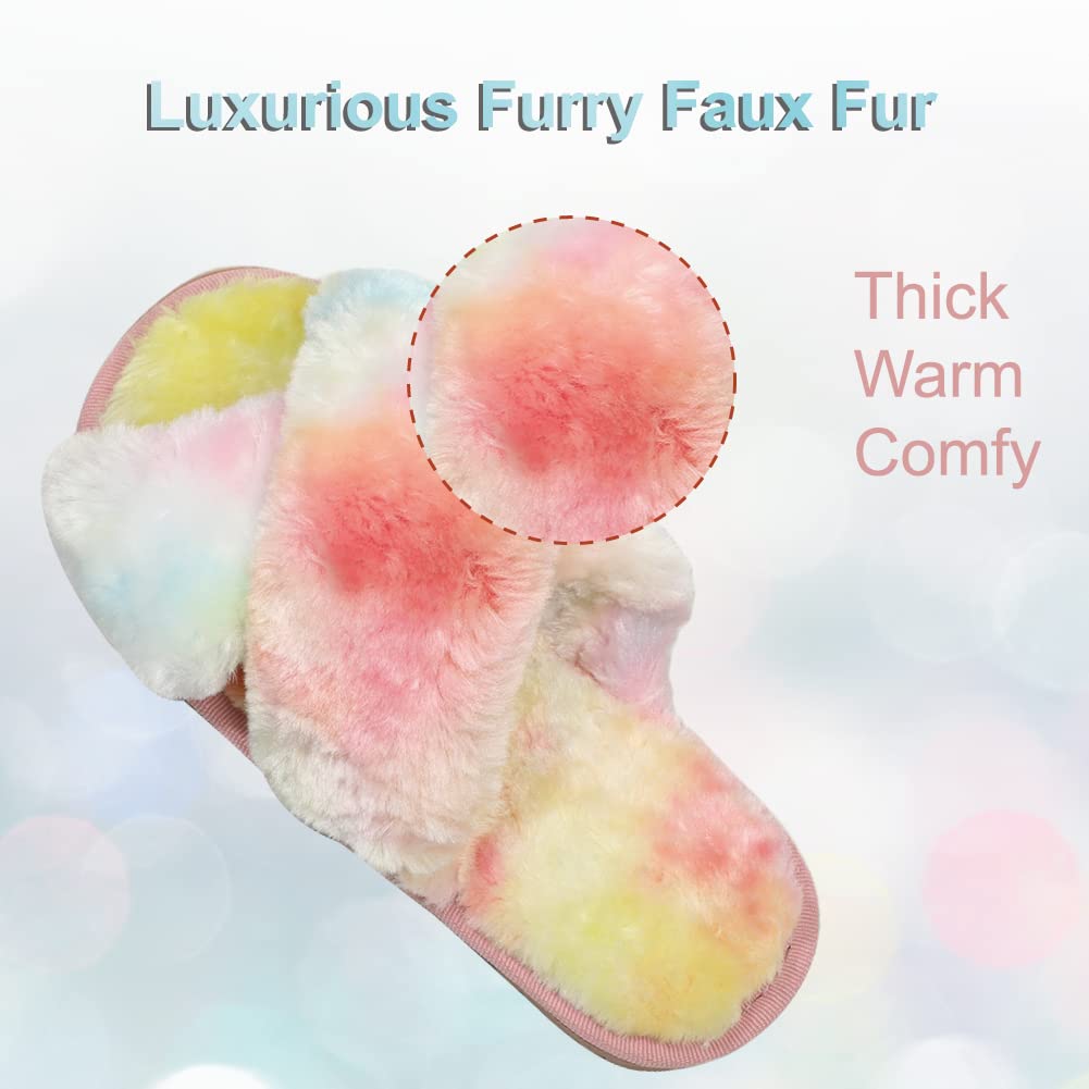 Fadezar Girls Fluffy Slippers - Warm Plush Memory Foam House Shoes for Kids | Cute Leopard Print Open-Toe Slide-On Slippers | Perfect for Indoor Comfort, Lounge Wear & Cozy Winter Days