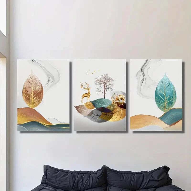 3-Piece Chinese Style Feng Shui Metal Wall Art Prints - Ready to Hang Home Decor for Living Room, Bedroom & Office