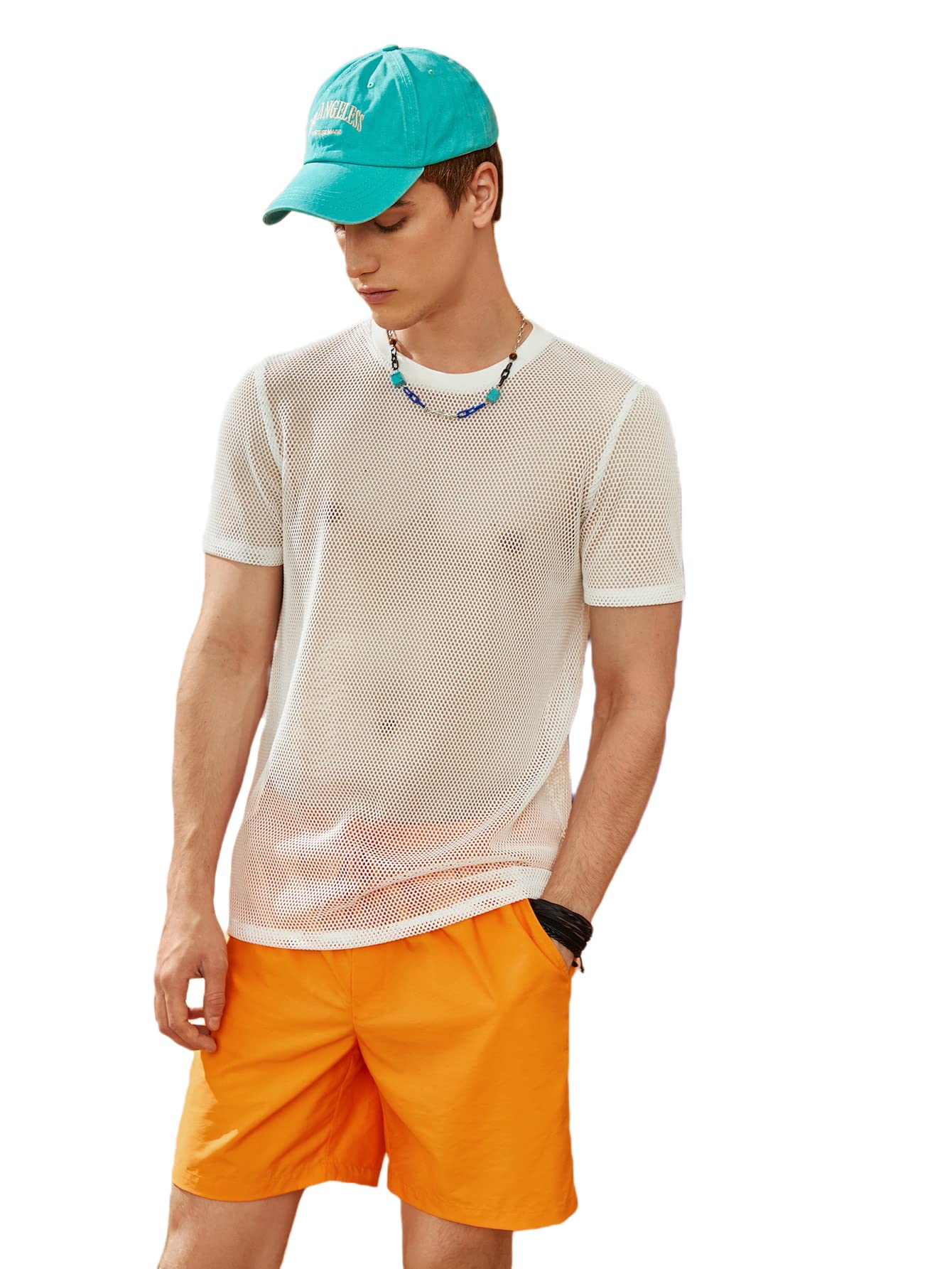 Milumia Men's Casual Sheer Mesh T-Shirt - Breathable Short Sleeve Crewneck Color Block Tee for Summer, Gym & Outdoor Activities