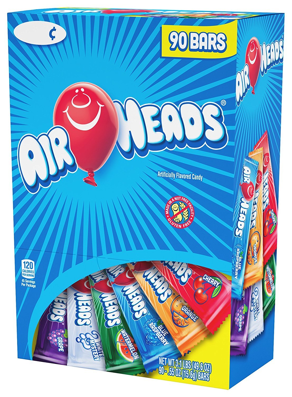 Airheads Chewy Fruit Candy Variety Pack - 90 Count (3.1lbs) Bulk Candy - 5 Pack Assorted Flavors - Perfect for Halloween, Christmas Stocking Stuffers, Party Favors & Office Snacks