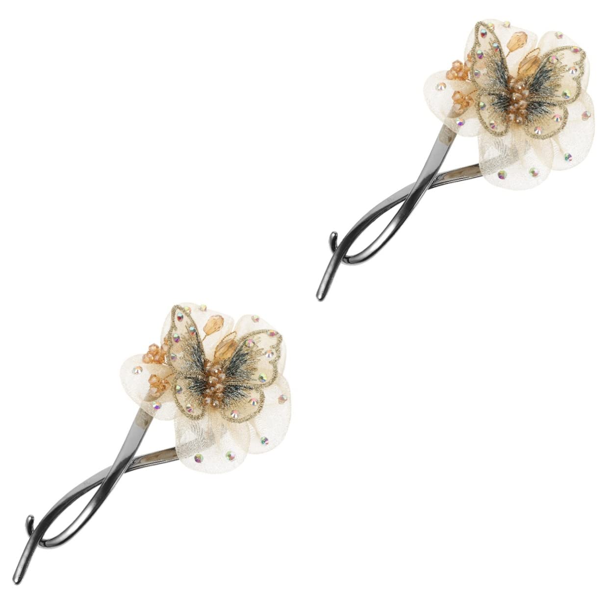 Lurrose 2pcs French Barrette Hair Clips for Girls - Elegant Flower Petal Rhinestone Hair Barrettes for Fine Hair, Alloy & Fabric Design - Perfect for School, Parties, and Everyday Styling