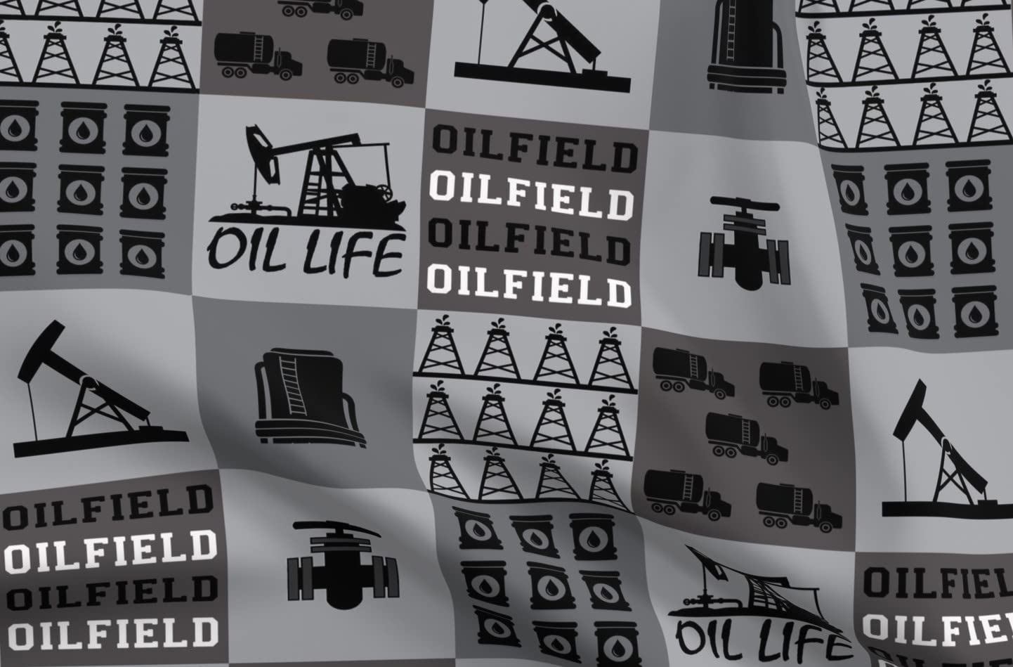 **Oilfield Patchwork Quilt Fabric - Gray Printed on Soft Minky Fabric - Perfect for Baby Blankets, Quilt Backing & Sewing Projects (Fat Quarter, Derrick Design)**
