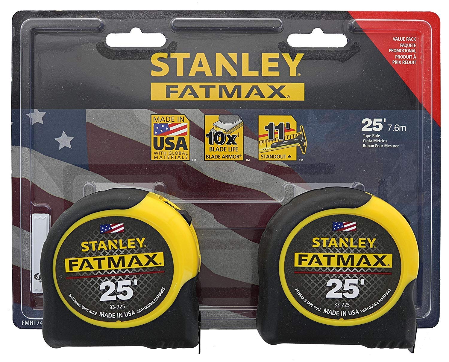 Stanley FMHT74038 FatMax 25-Foot Tape Measure - 2-Pack (4 Tape Measures Total) - Durable, Heavy-Duty Construction for Construction, Carpentry, and DIY Projects