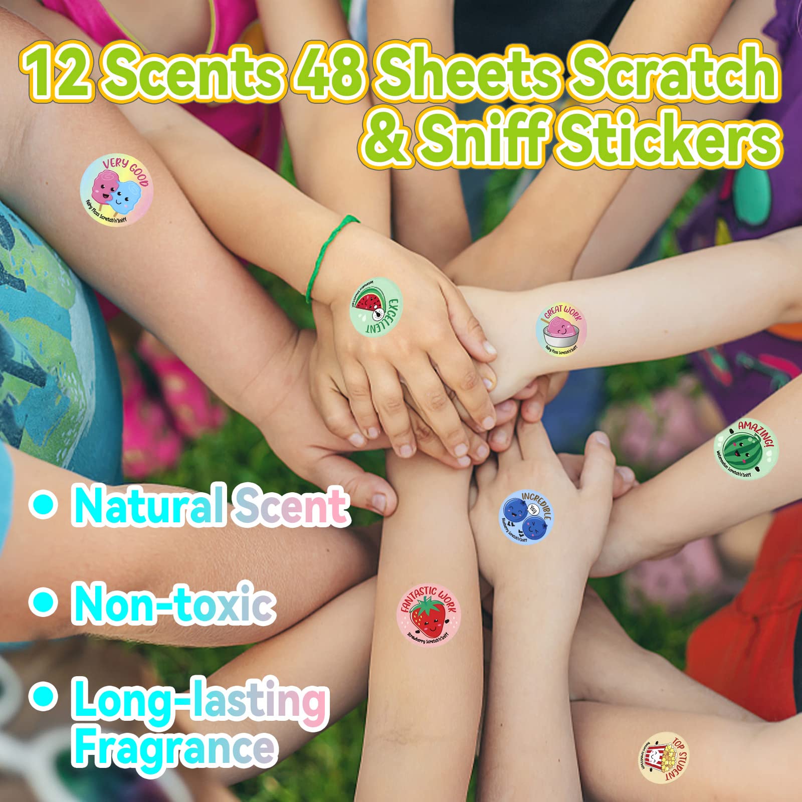 1152 Scratch and Sniff Stickers - 12 Fruity & Food Scents, 48 Sheets | Fun Reward Motivational Stickers for Kids, Teachers, Classroom, Crafts, Party Favors & Christmas Gifts | Perfect for School Projects, Birthday Parties & Holiday Celebrations