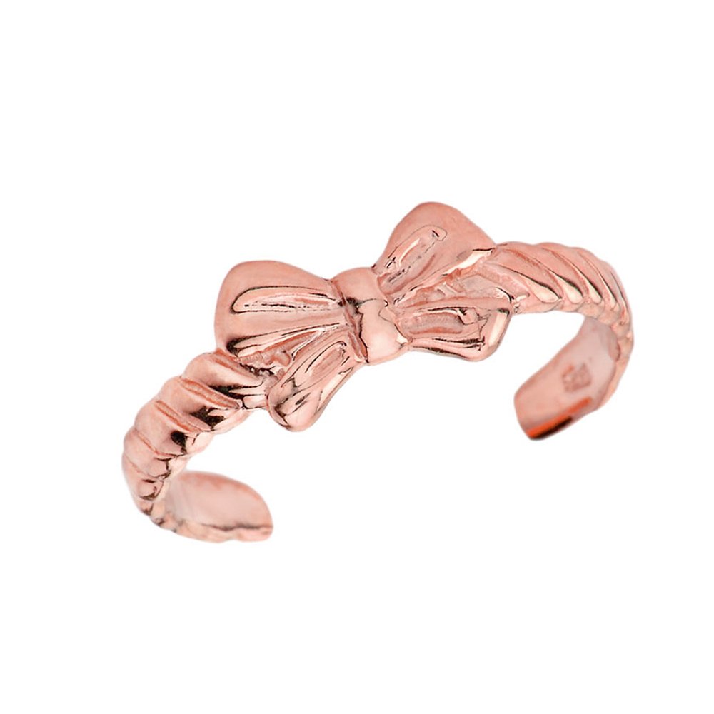 10k Rose Gold Bow Tie Toe Ring for Women - Elegant Foot Jewelry for Beach, Wedding & Summer Outfits