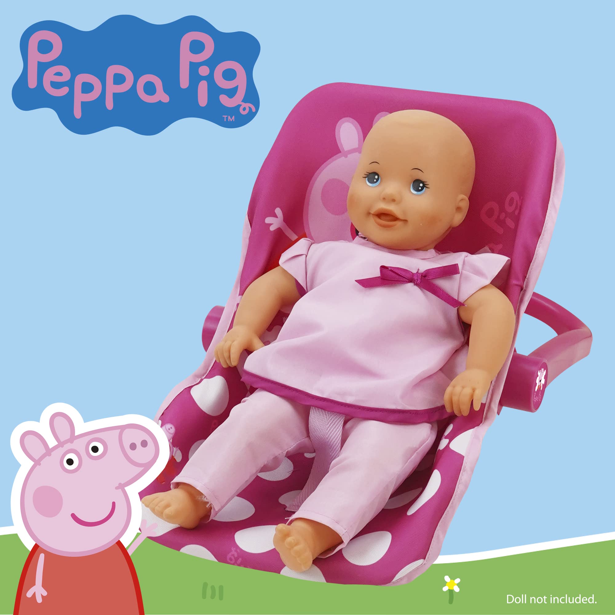 Peppa Pig Baby Doll Car Seat - Pink & White Dots Convertible to Feeding Chair for 18