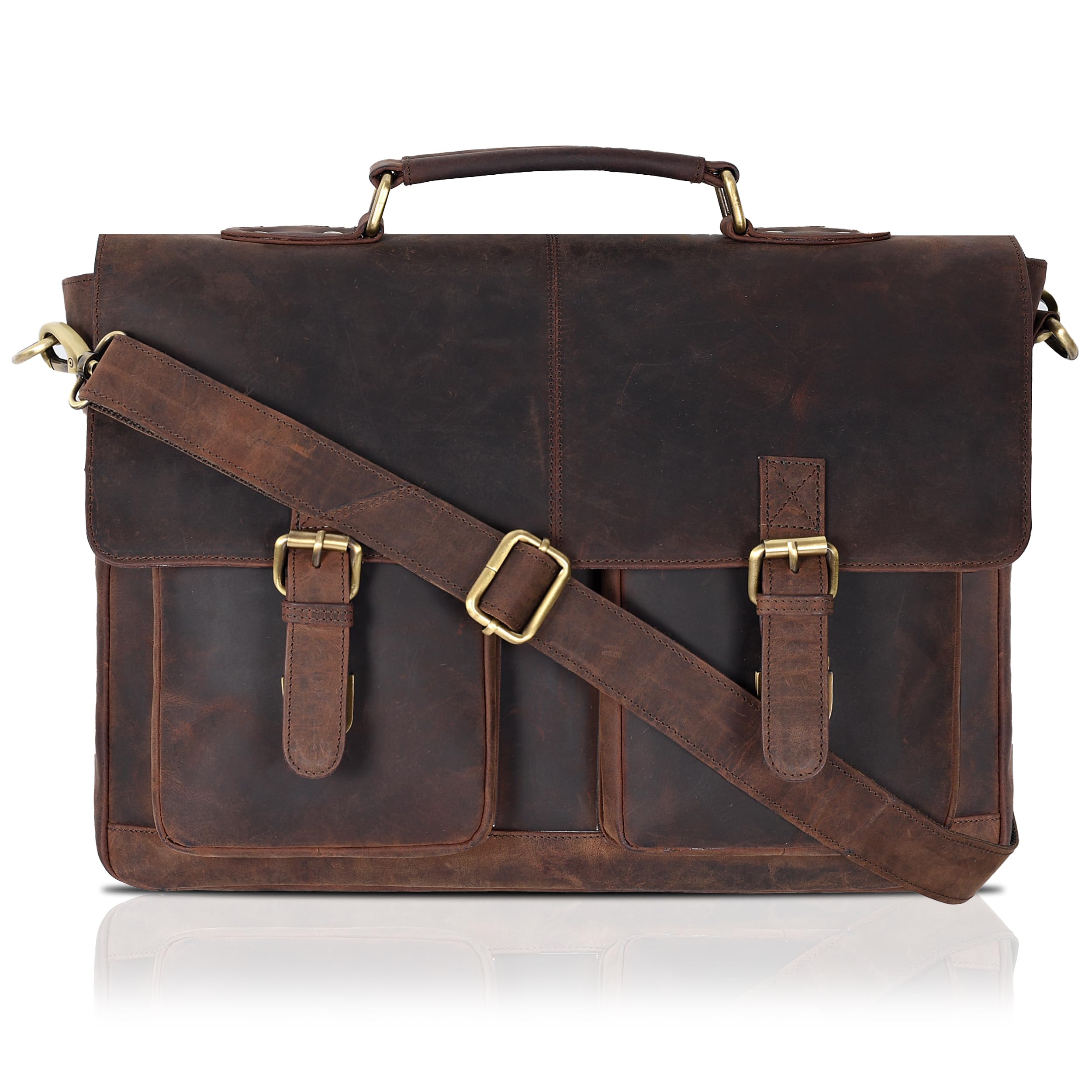 Premium Genuine Oak Leather Messenger Bag for Men & Women - Stylish Laptop Briefcase with Adjustable Shoulder Strap - Perfect for Office, College, Business Travel & Daily Commute