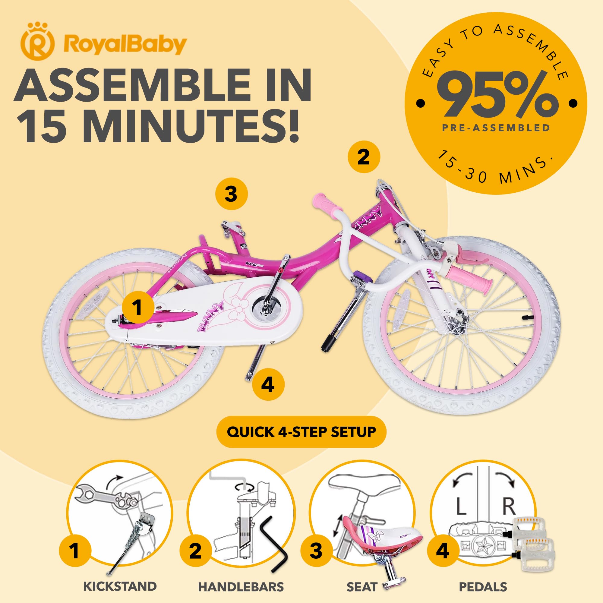 Royalbaby Princess Girls Bike 12 14 16 18 20 Inch Kids Bicycle with Basket for Ages 3-12 | Perfect for Outdoor Play, Park Rides & Neighborhood Adventures