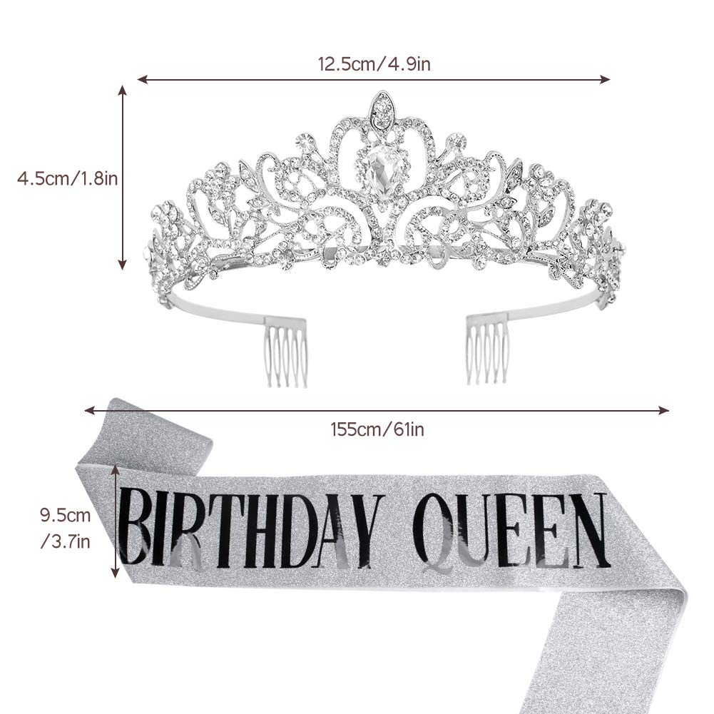 VELSCRUN Birthday Crown & Sash Set - Glitter Party Tiara & Satin Ribbon for Women's Birthday Decorations - Perfect for Birthday Parties, Bachelorette, Bridal Showers & Special Celebrations